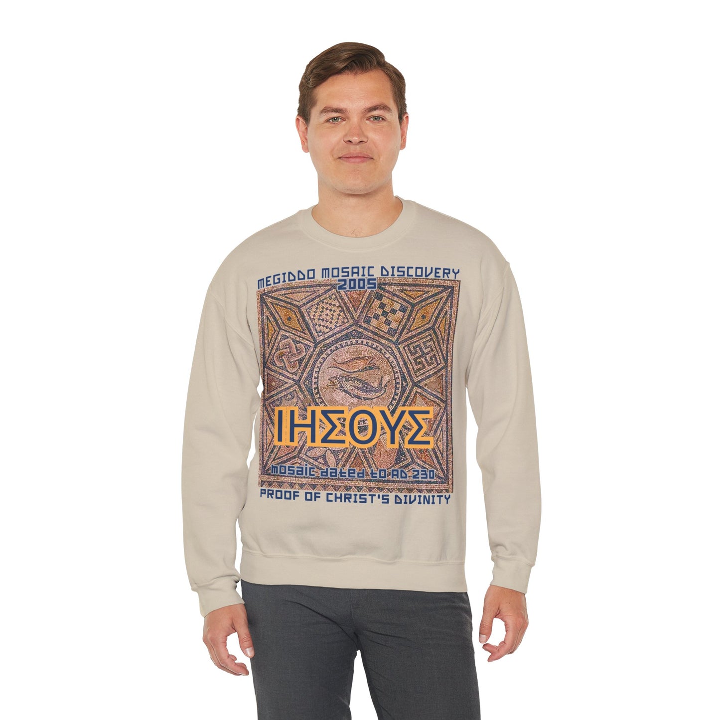 Megiddo Mosaic Unisex Sweatshirt, Catholic Faith Souvenir Sweatshirt. MMD