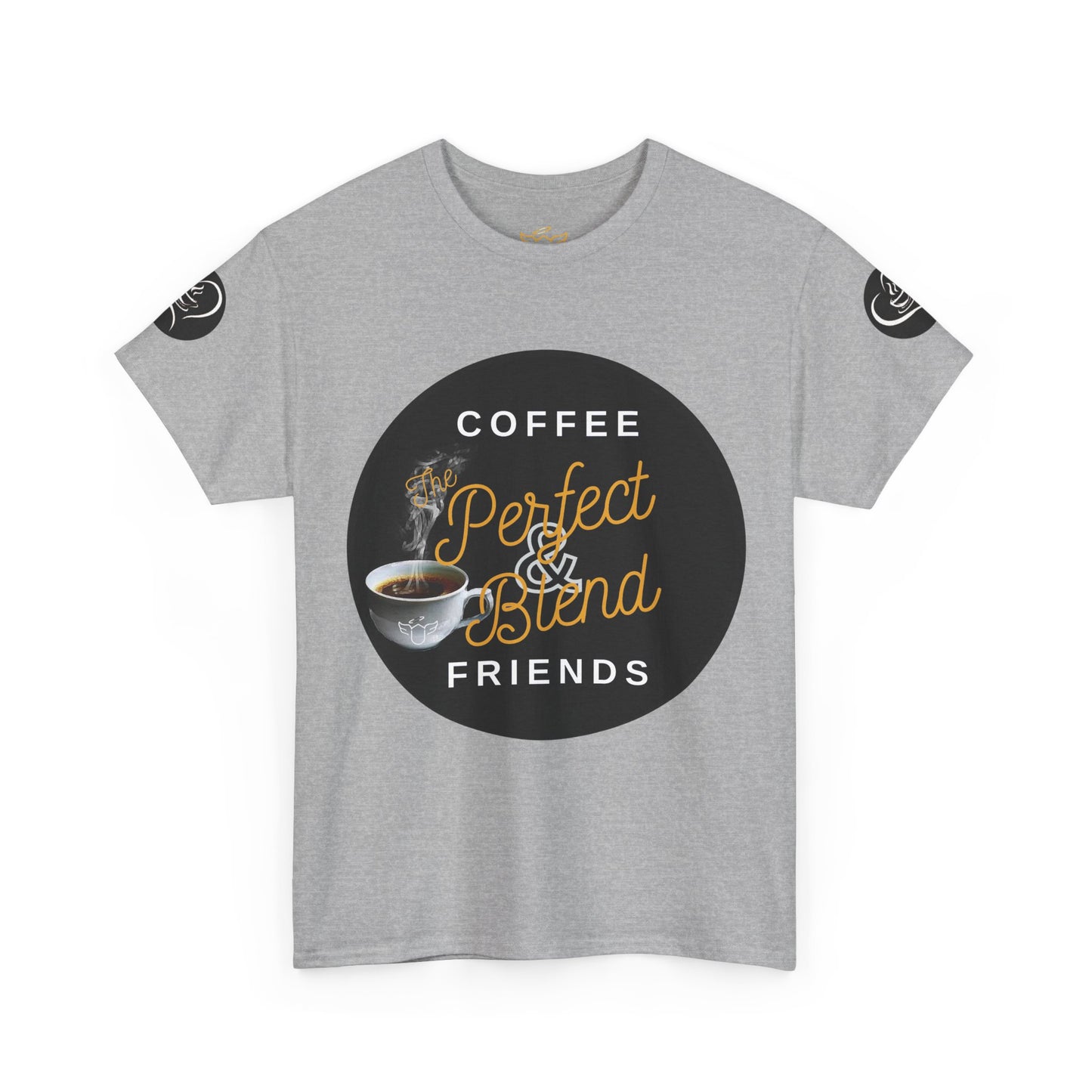 Coffee Lovers Cotton T-shirt, Gray t-shirt with a coffee-themed graphic and text on a white background