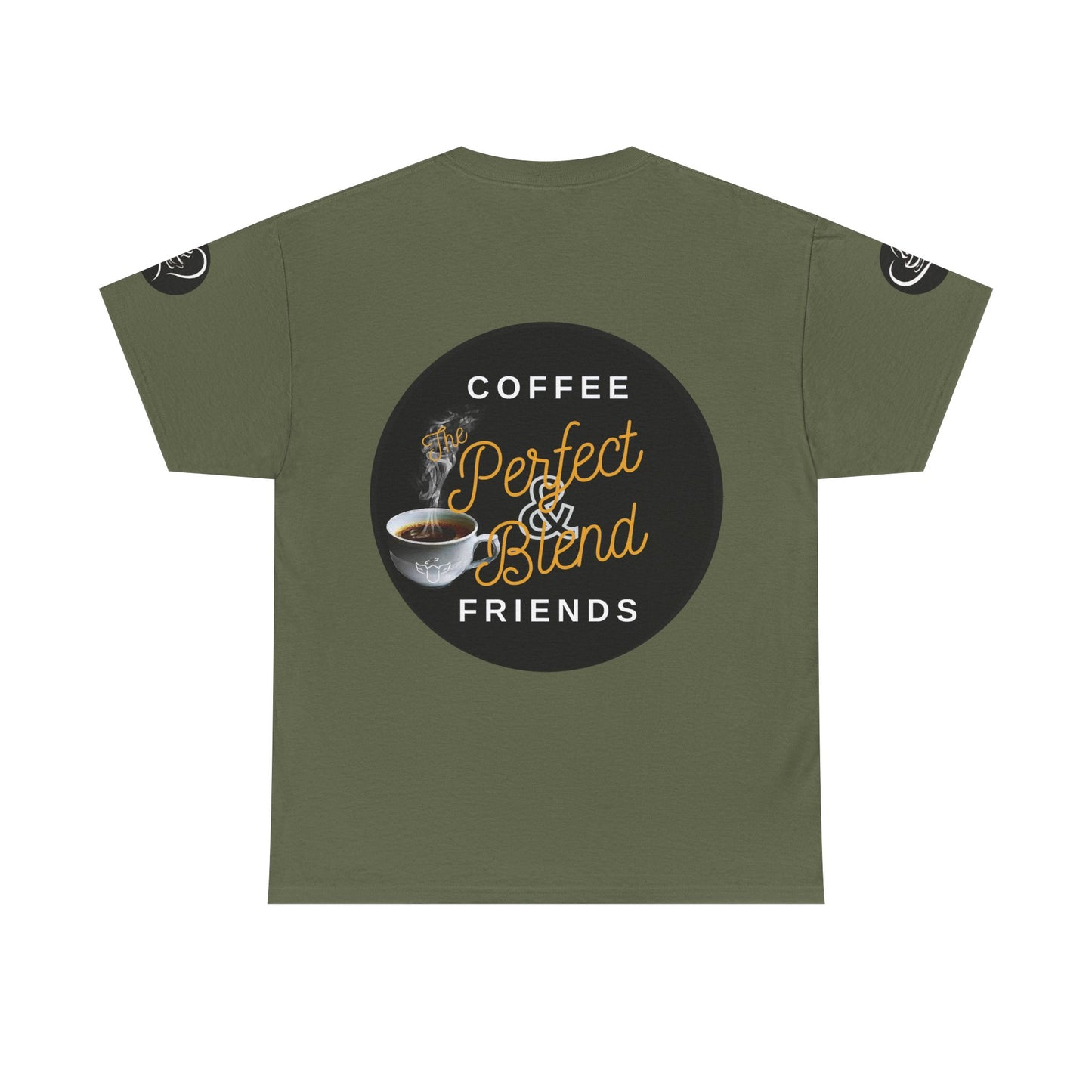 Coffee Lovers Cotton T-shirt, Green t-shirt with a coffee-themed graphic and text on a white background