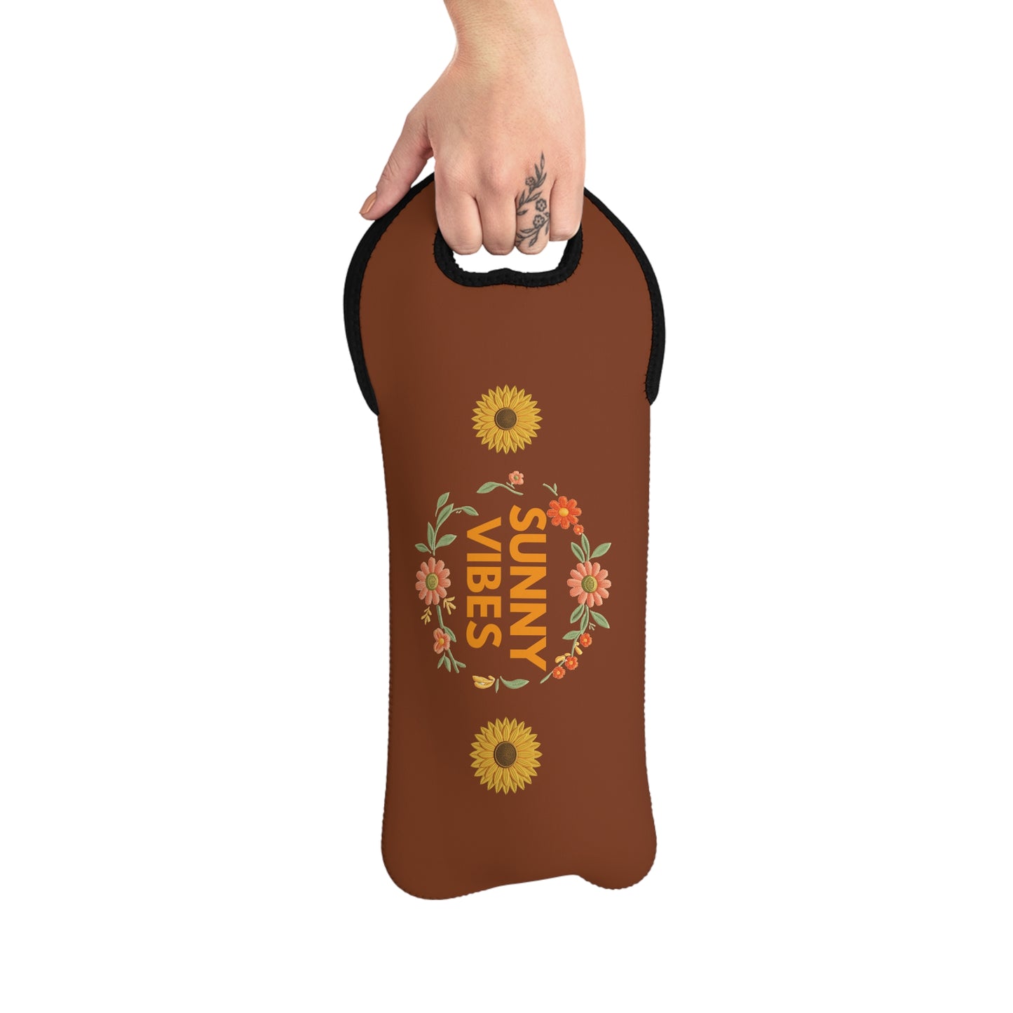 Wine Tote — "Sunny Vibes" Floral Summer Wine Bottle Carrier - Trending Novelties & Gifts