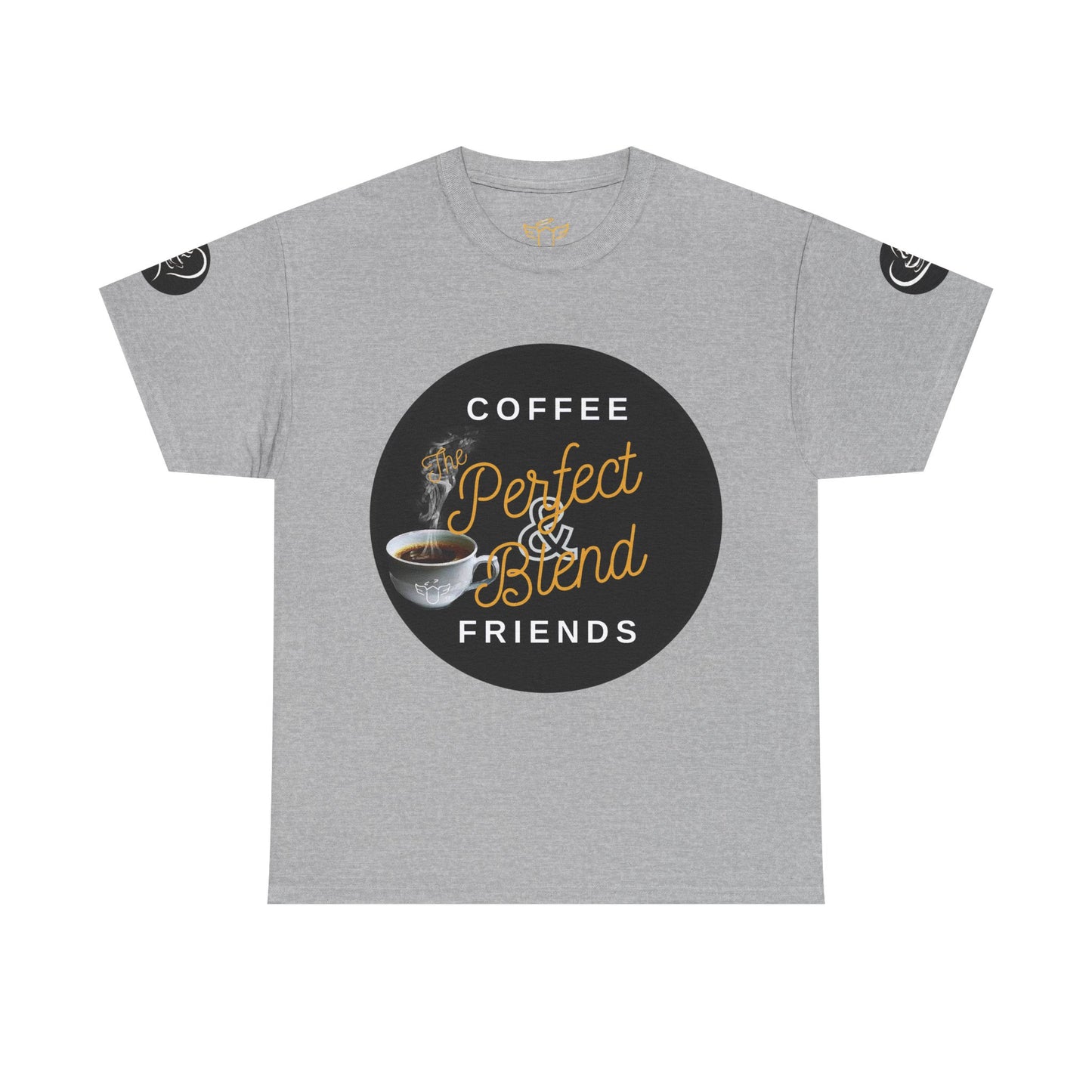 Coffee Lovers Cotton T-shirt, Gray t-shirt with a coffee-themed graphic and text on a white background
