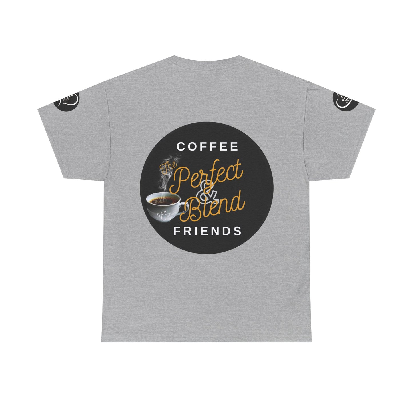 Coffee Lovers Cotton T-shirt, Gray t-shirt with a coffee-themed graphic and text on a white background