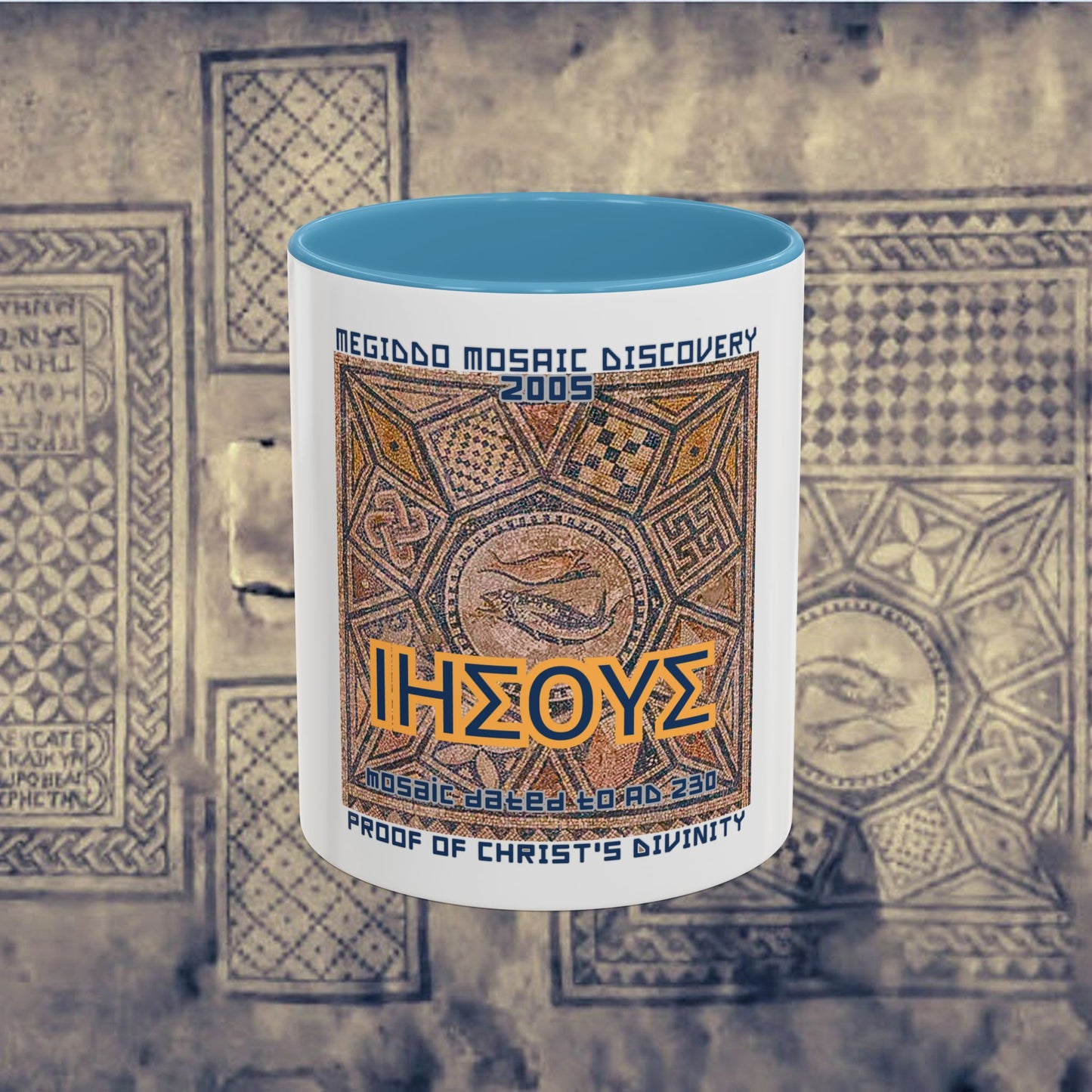 Megiddo Mosaic Accent Coffee Mug, Unique Gift for Christ’s Divinity, Coffee Lover's Gift, Mosaic Art Mug.MMD