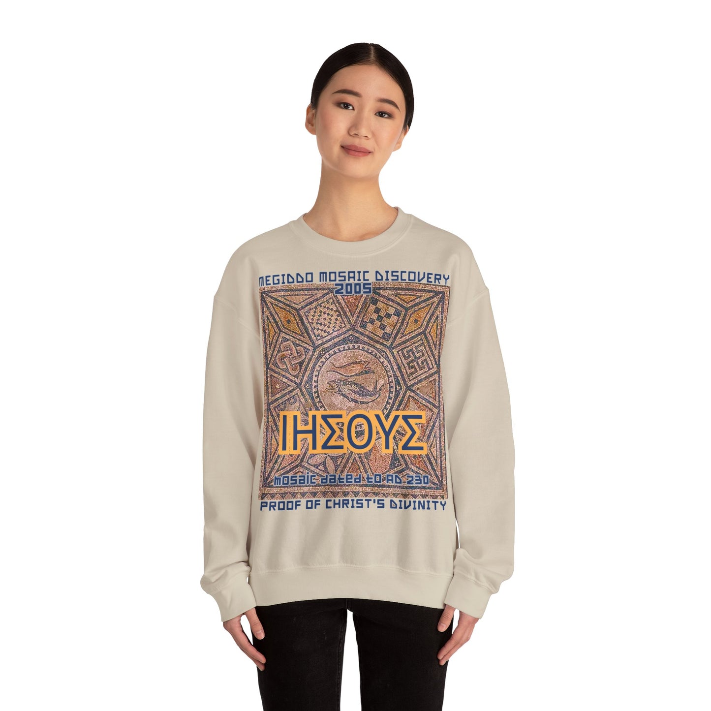 Megiddo Mosaic Unisex Sweatshirt, Catholic Faith Souvenir Sweatshirt. MMD