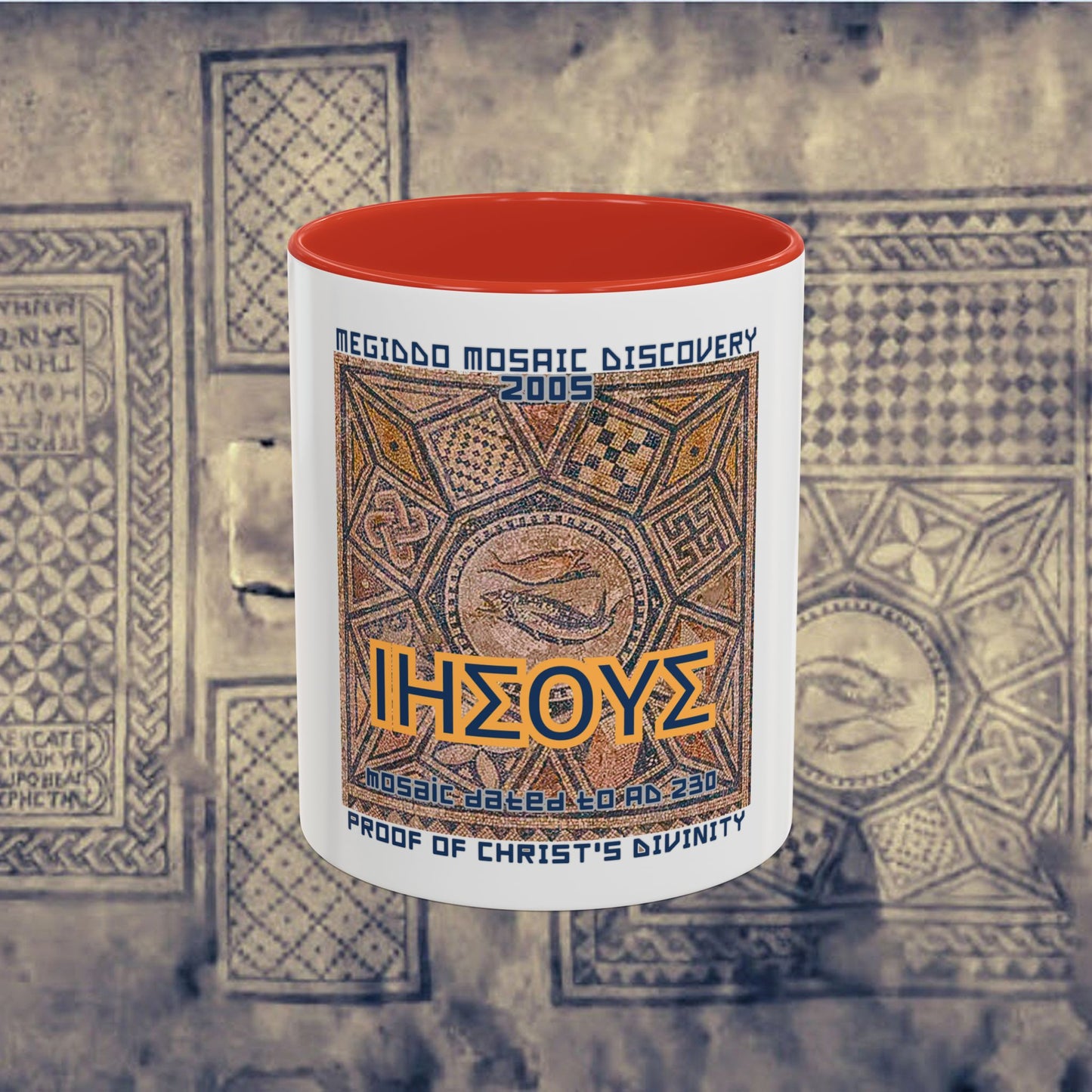 Megiddo Mosaic Accent Coffee Mug, Unique Gift for Christ’s Divinity, Coffee Lover's Gift, Mosaic Art Mug.MMD