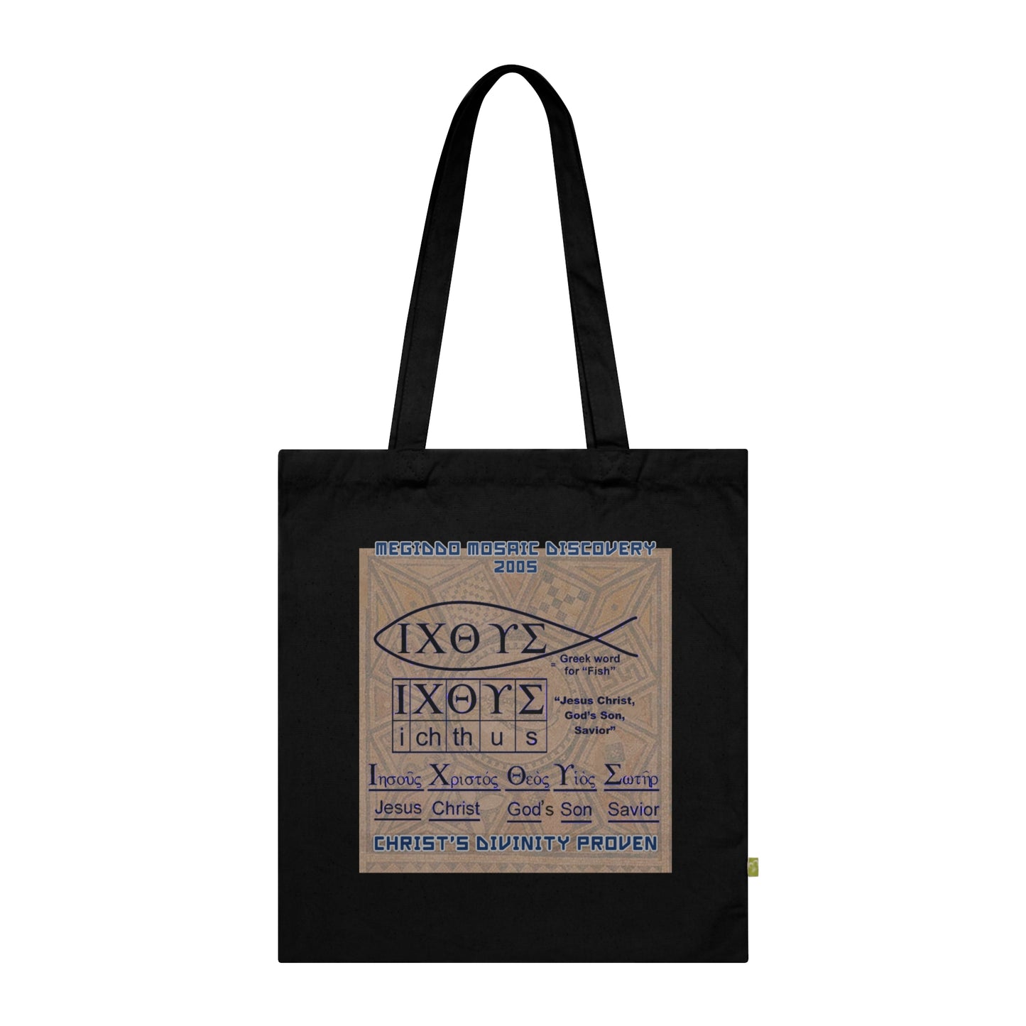 THE MEGIDDO MOSAIC ORGANIC TOTE BAG, ECO-FRIENDLY TOTE BAG. MMD