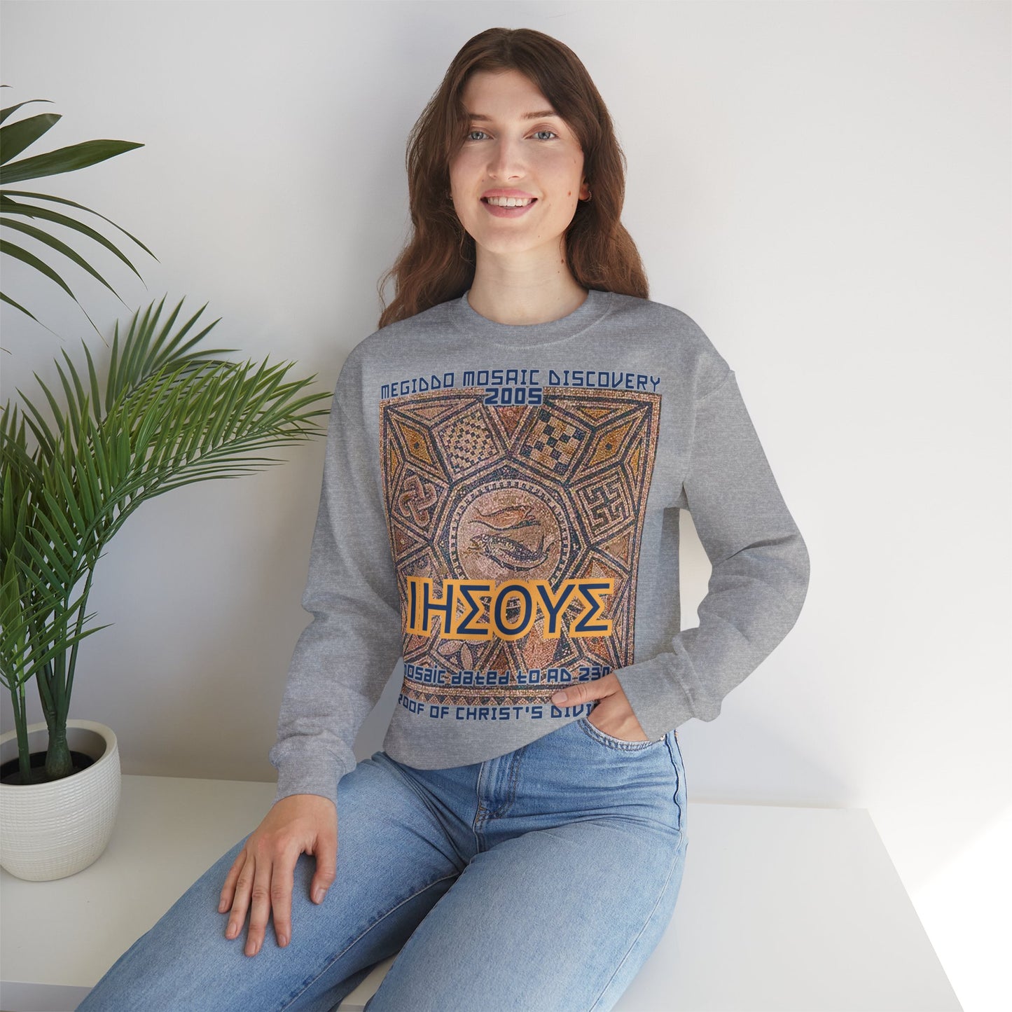Megiddo Mosaic Unisex Sweatshirt, Catholic Faith Souvenir Sweatshirt. MMD
