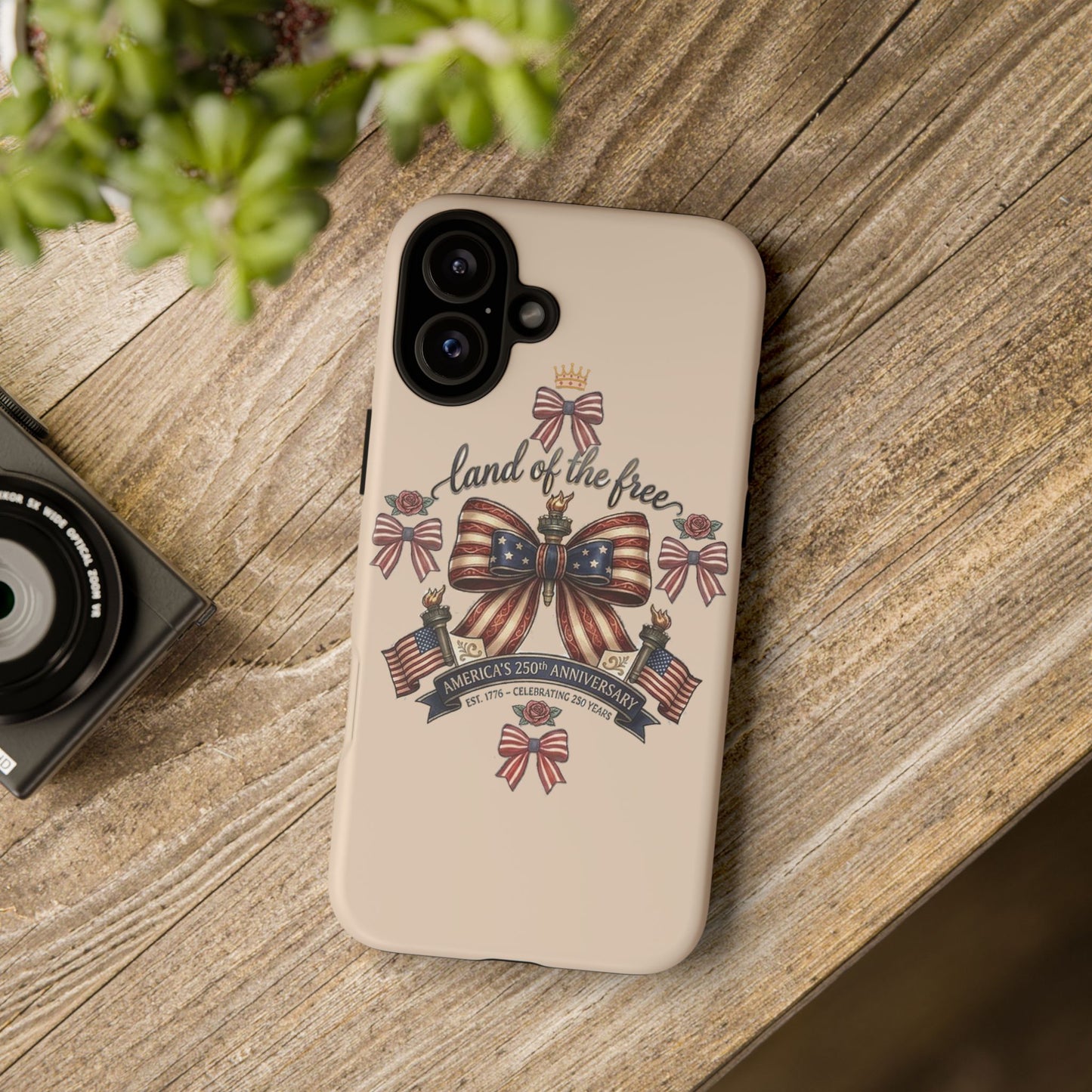 USA 250th ANNIVERSARY "Land of the Free" Tough Phone Case – USA Flag Bow Phone Cover - Trending Novelties & Gifts