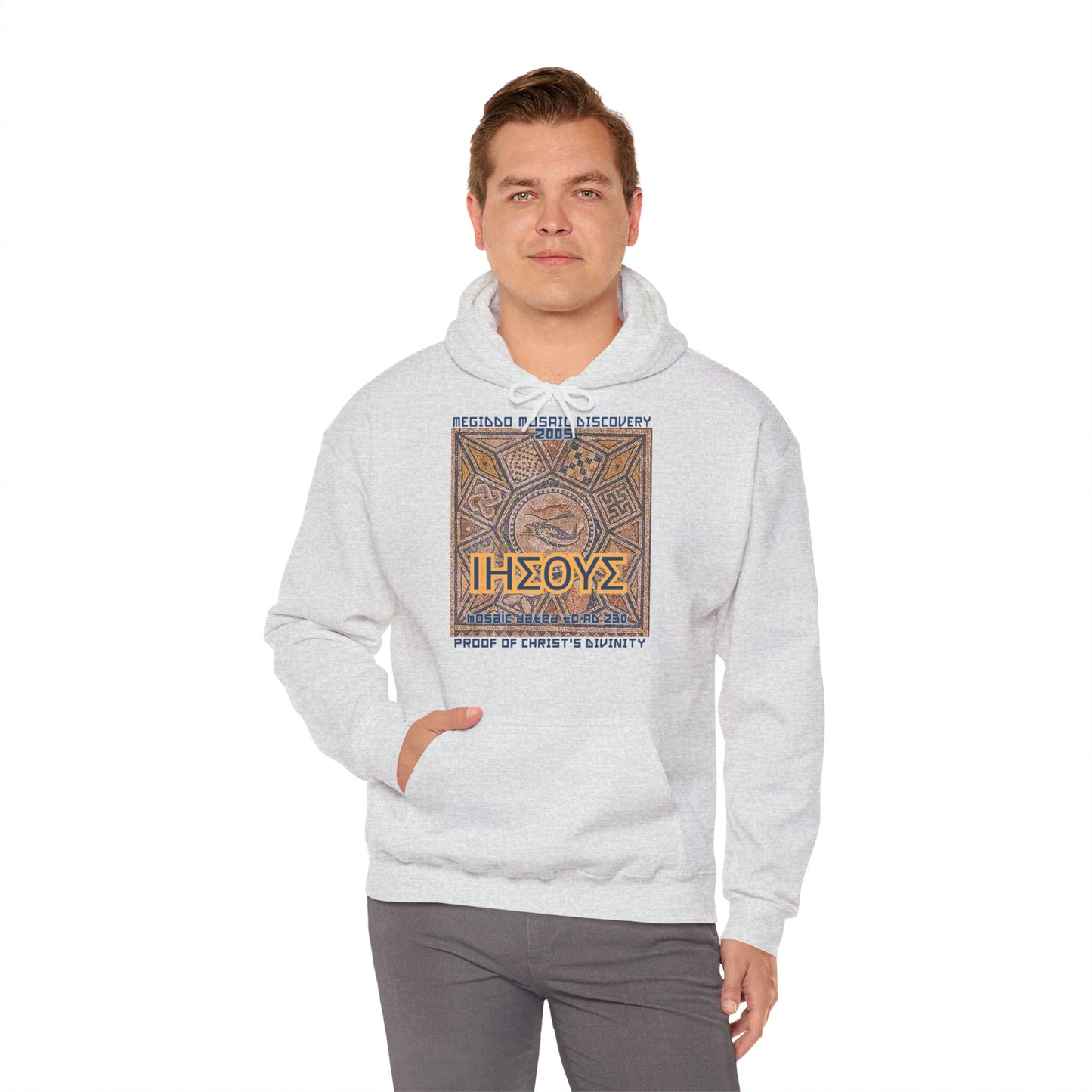 Megiddo Mosaic Souvenir Unisex Hoodie - Catholic Faith Souvenir Hoodie, Christian Vintage Hoodie, MMD.