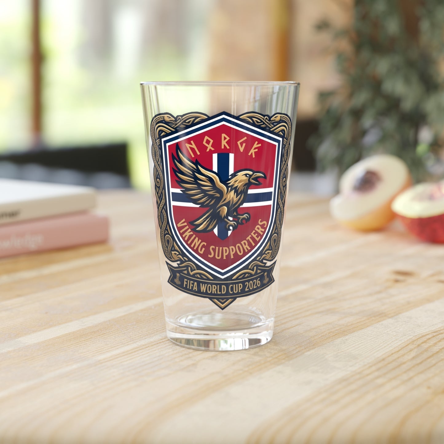 Viking Soccer Fans 16oz Pint Glass — FIFA World Cup 2026 Norway Crest