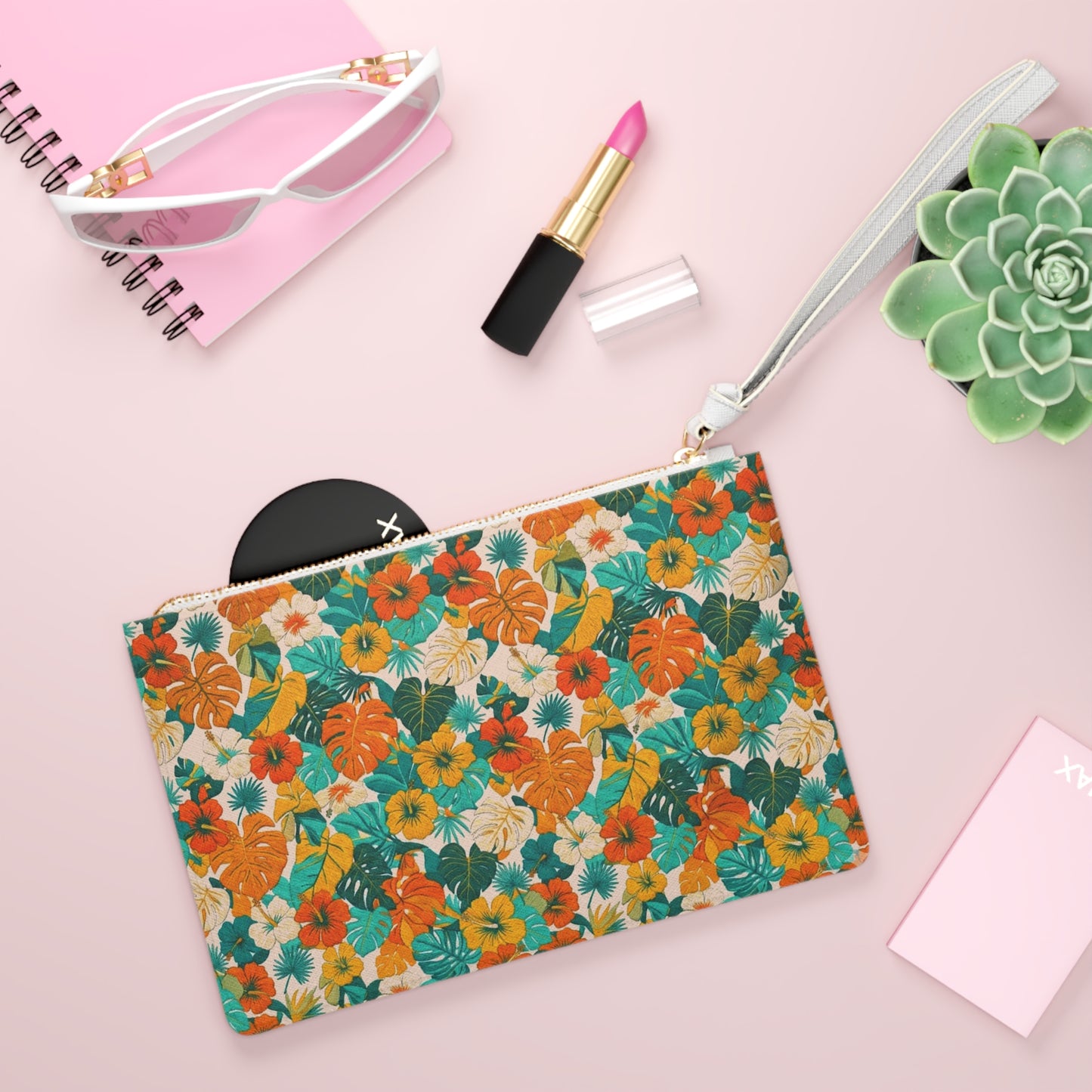 Tropical Floral Clutch Bag — Orange & Teal Hibiscus Wristlet. Summer. - Trending Novelties & Gifts
