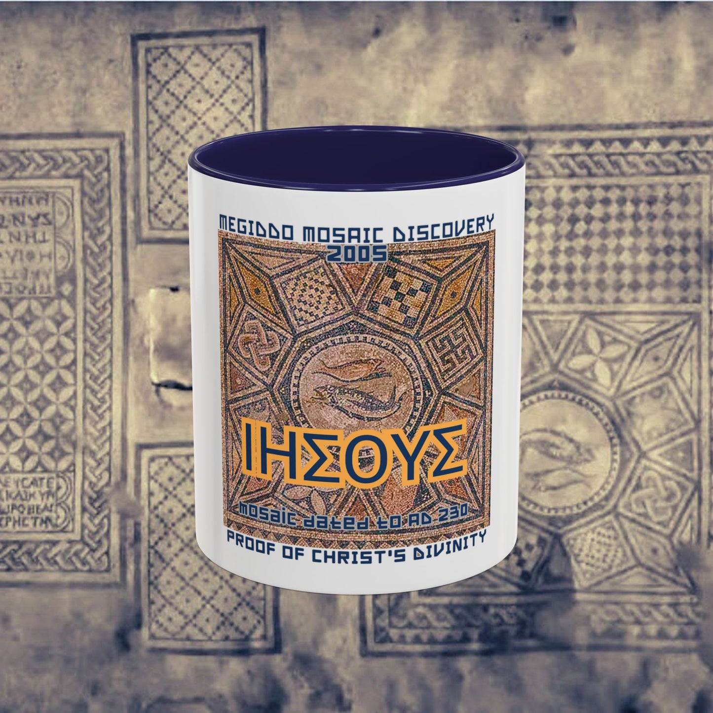 Megiddo Mosaic Accent Coffee Mug, Unique Gift for Christ’s Divinity, Coffee Lover's Gift, Mosaic Art Mug.MMD