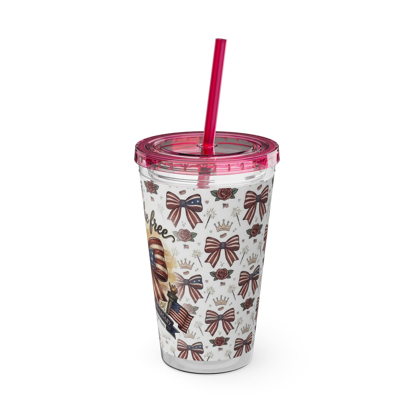USA 250th ANNIVERSARY 16oz Tumbler with Straw | Patriotic 'Land of the Free' 16oz Tumbler with Straw - Trending Novelties & Gifts