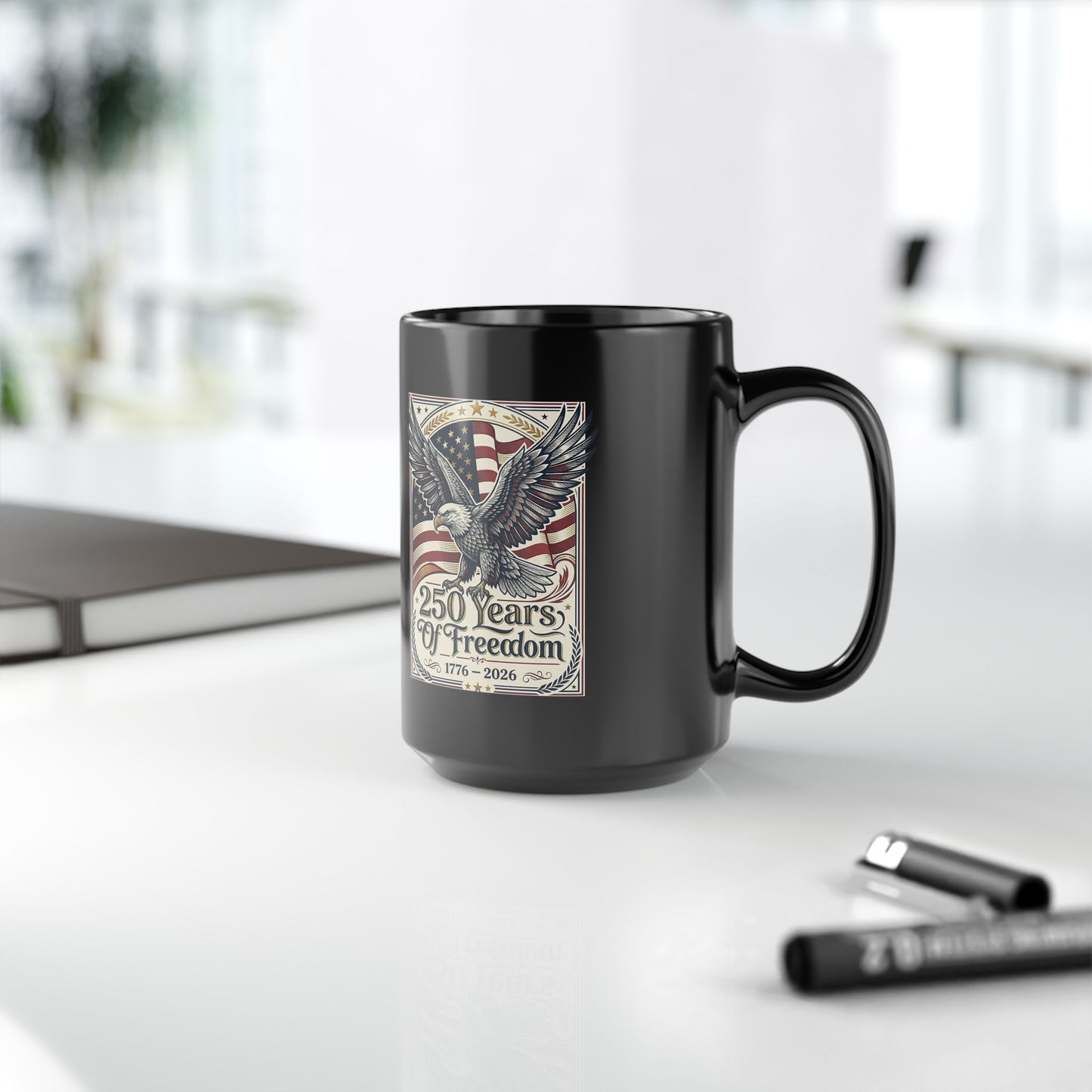 America 250 Years of Freedom Eagle Coffee Mug — USA 250th ANNIVERSARY Commemorative Black Mug - Trending Novelties & Gifts