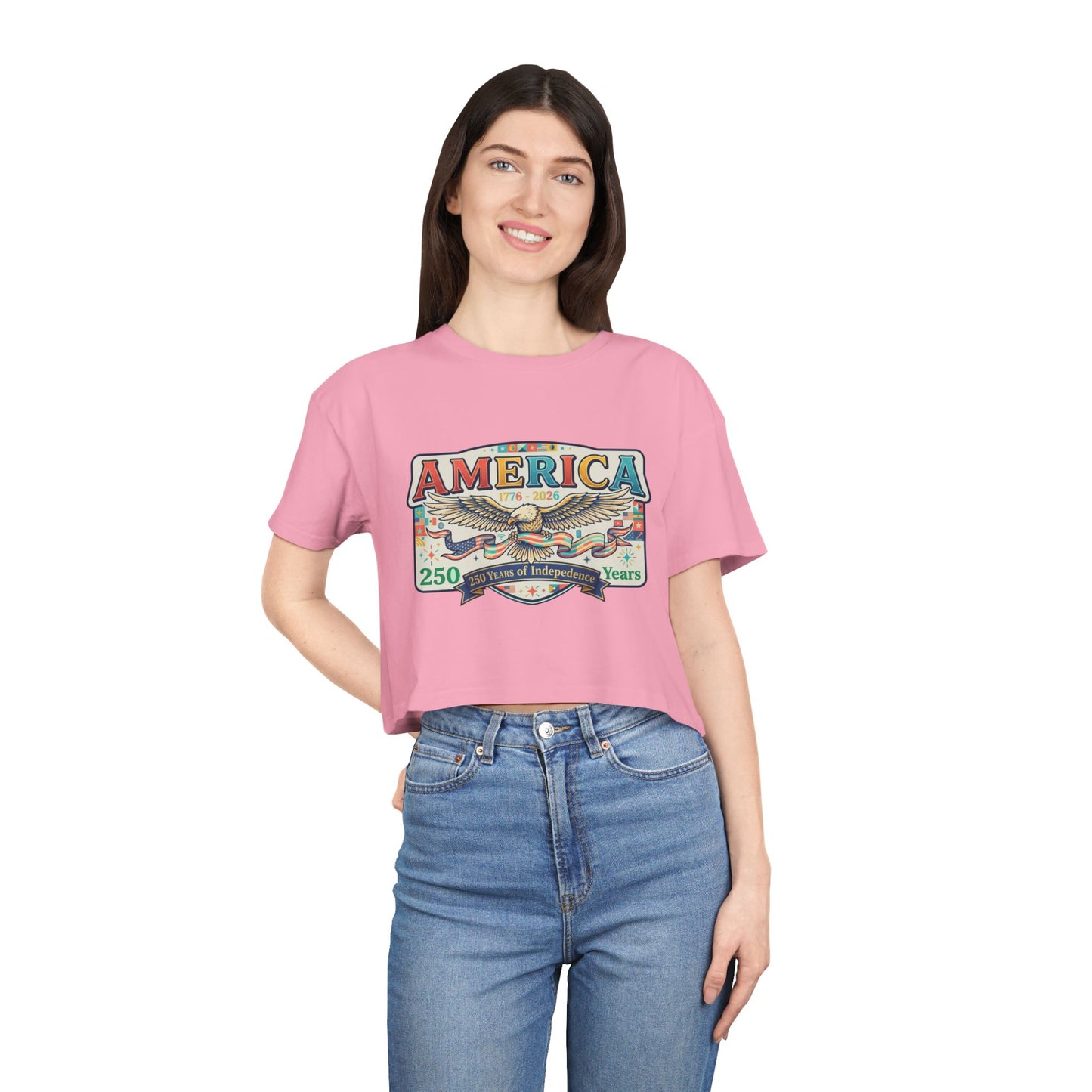 USA 250th ANNIVERSARY America Eagle Women's Crop Tee | Patriotic 250 Years Independence Women's Crop Tee - Trending Novelties & Gifts