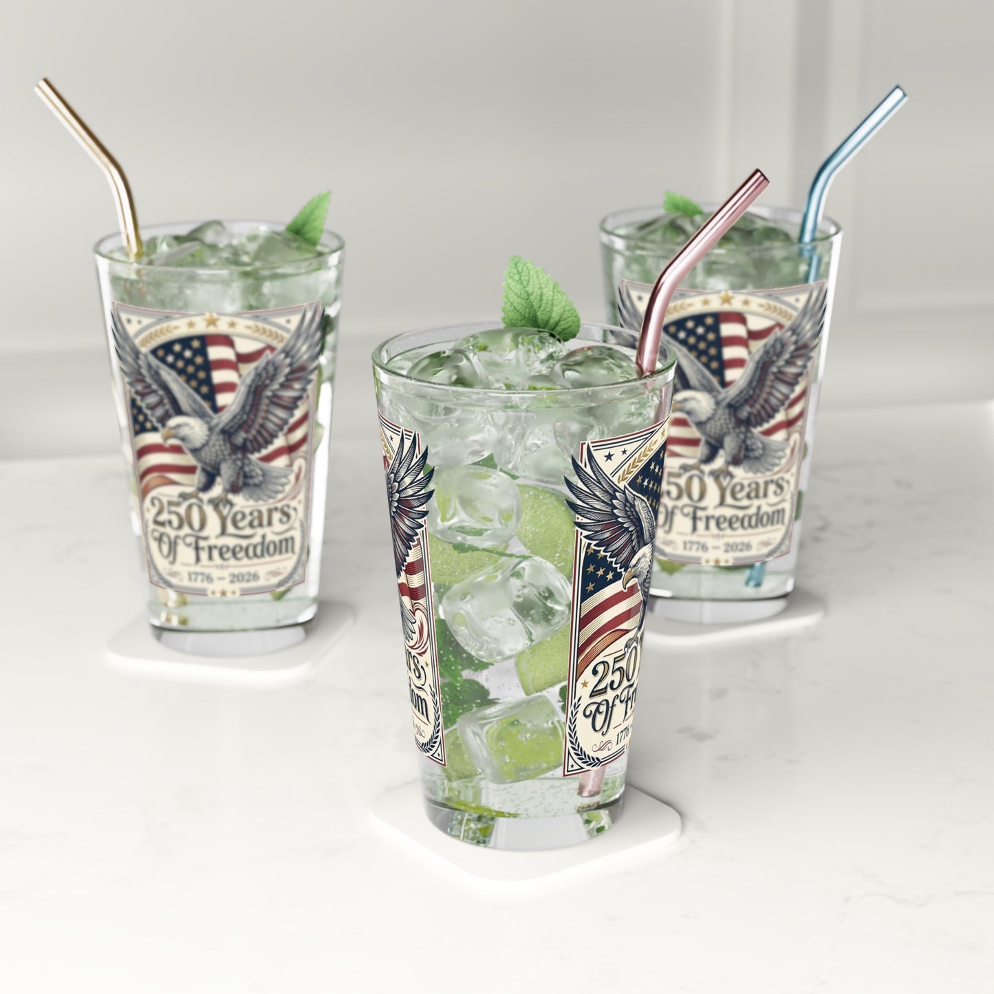 250 Years of Freedom Eagle Pint Glass — USA 250th ANNIVERSARY 16oz Patriotic Beer Glass - Trending Novelties & Gifts