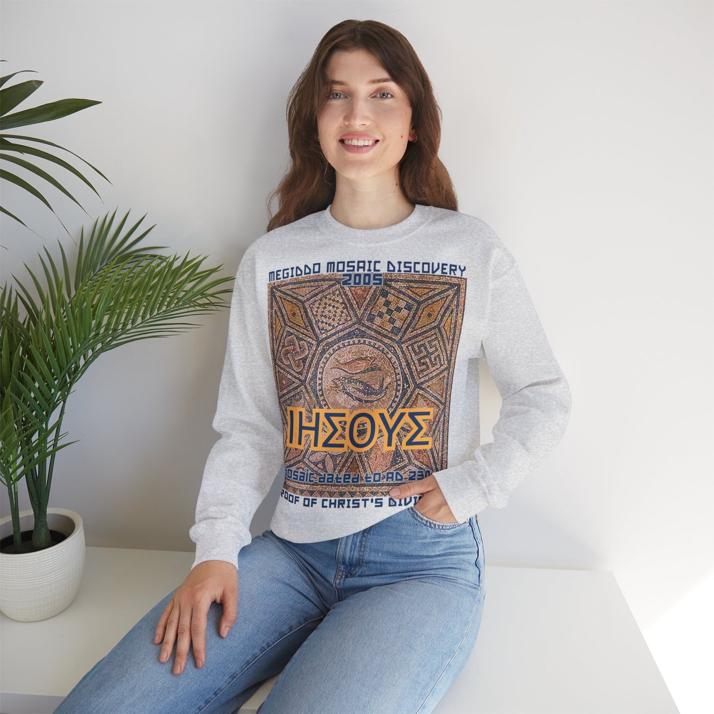 Megiddo Mosaic Unisex Sweatshirt, Catholic Faith Souvenir Sweatshirt. MMD
