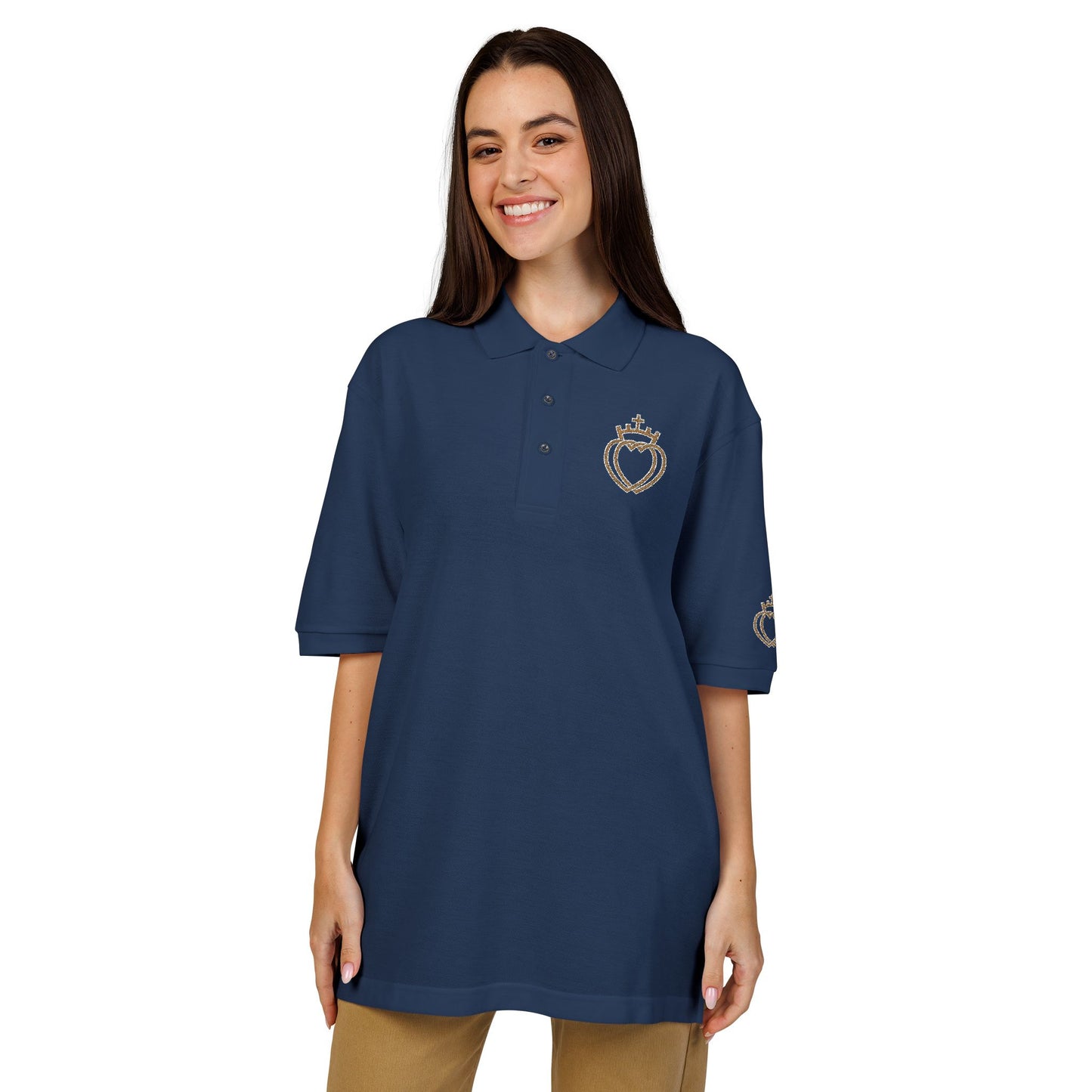 Catholic Tee - Traditional Catholic Men's Embroidered Two Hearts Polo Shirt (CT)
