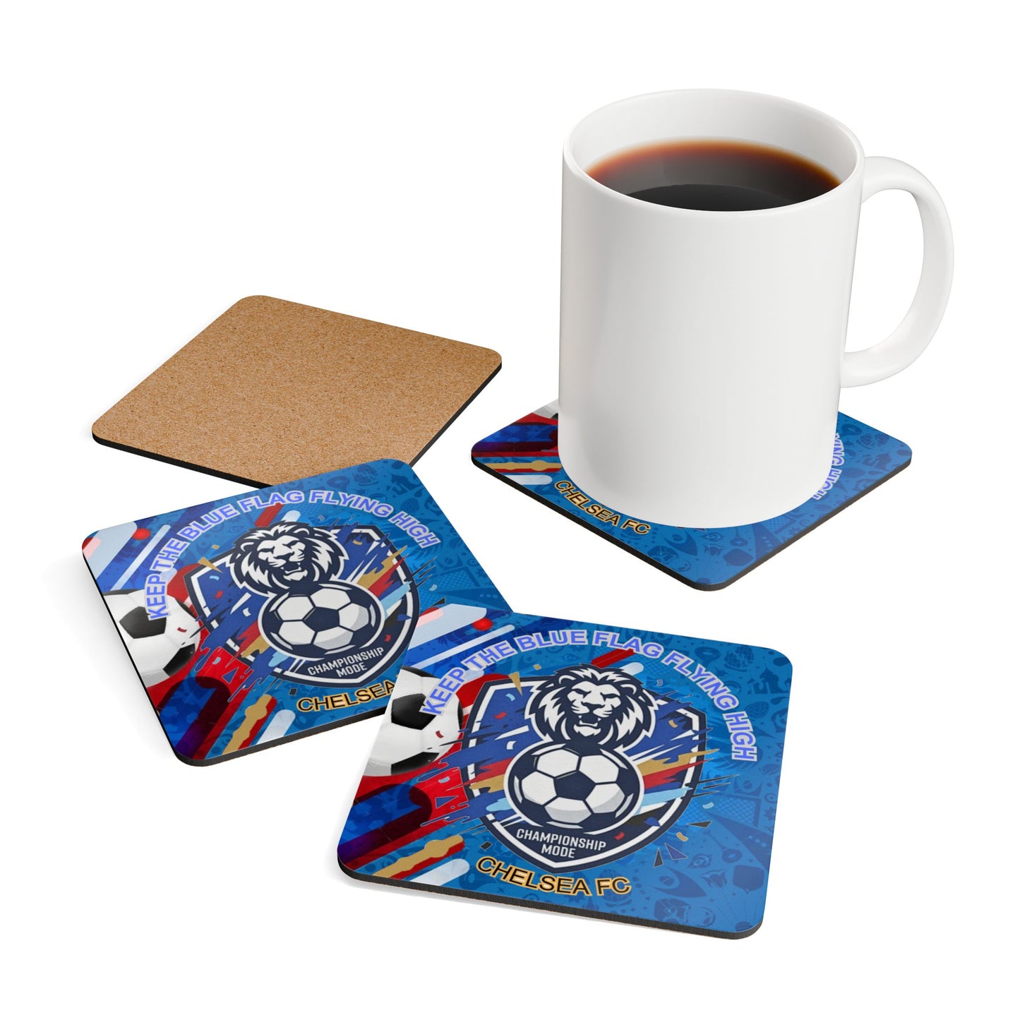 Soccer Lion Cork Coaster Set — “Keep The Blue Flag Flying High” Chelsea FC Style Coasters - Trending Novelties & Gifts