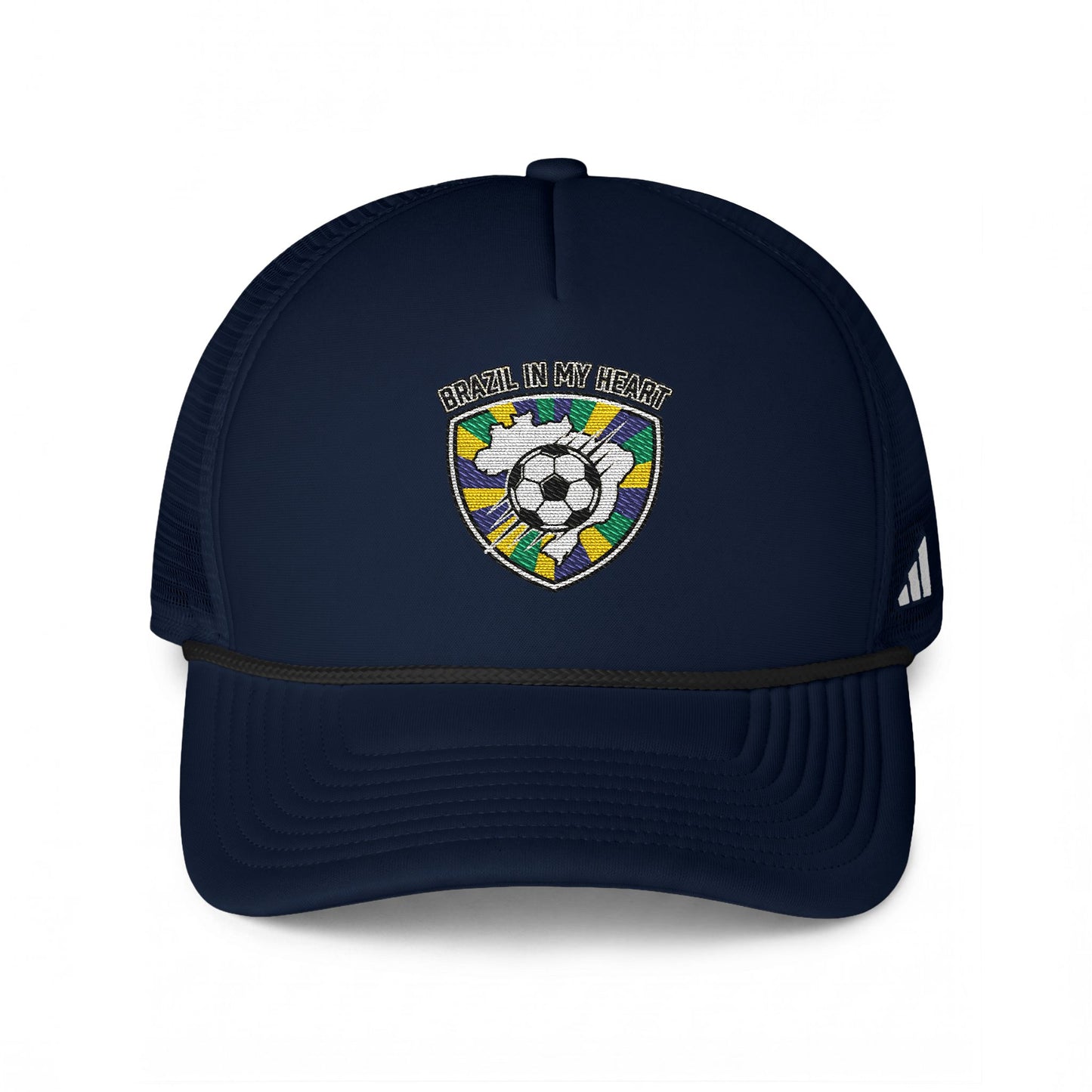Soccer Crest Trucker Hat — Embroidered Ball Shield Cap - Trending Novelties & Gifts