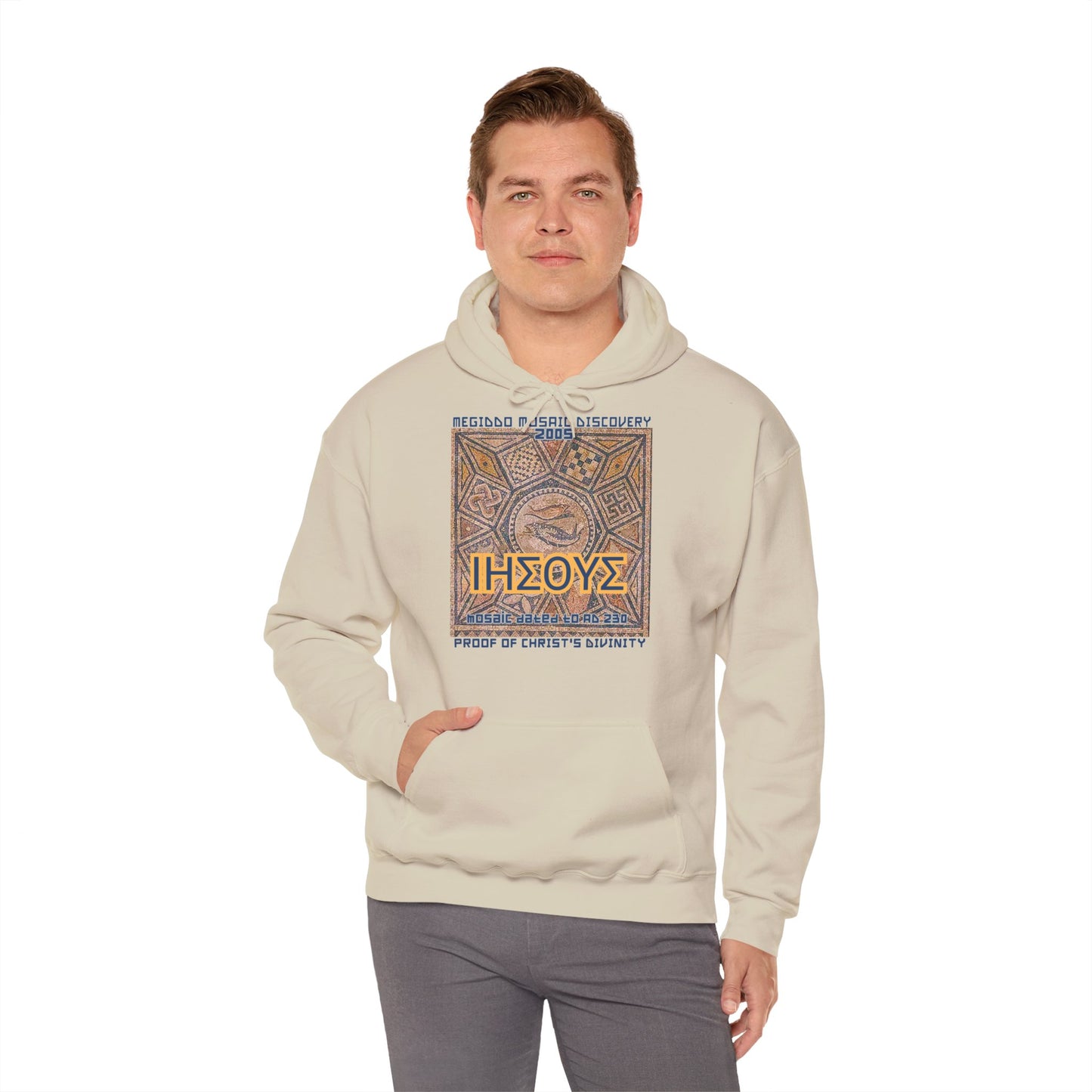 Megiddo Mosaic Souvenir Unisex Hoodie - Catholic Faith Souvenir Hoodie, Christian Vintage Hoodie, MMD.