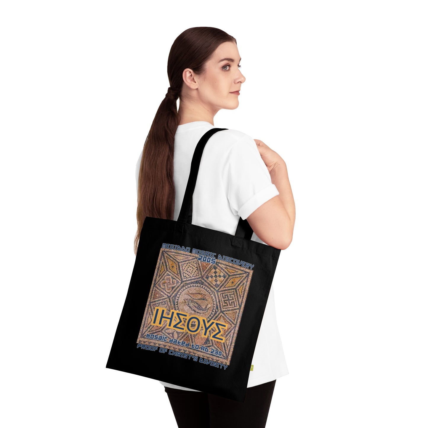 THE MEGIDDO MOSAIC ORGANIC TOTE BAG, ECO-FRIENDLY TOTE BAG. MMD