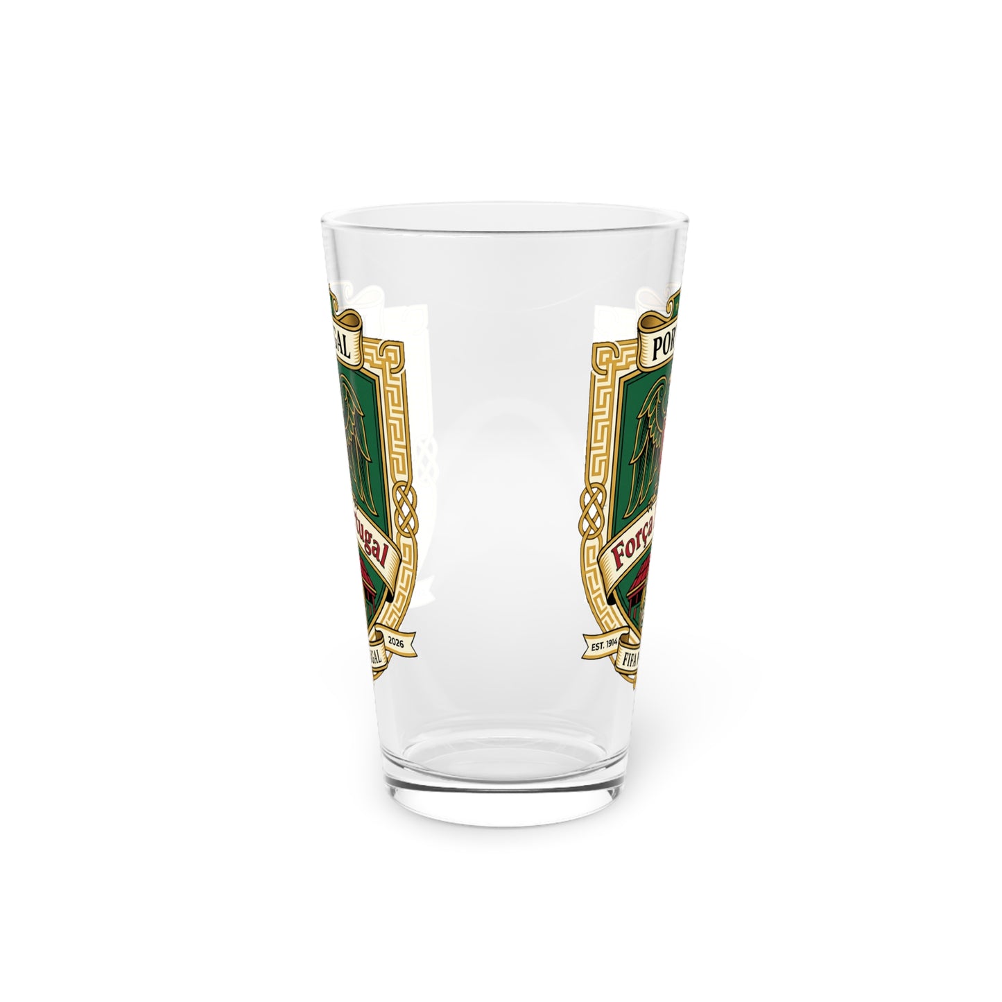 Portugal Soccer Fan Crest Pint Glass — "Força Portugal" Soccer Fan Beer Glass