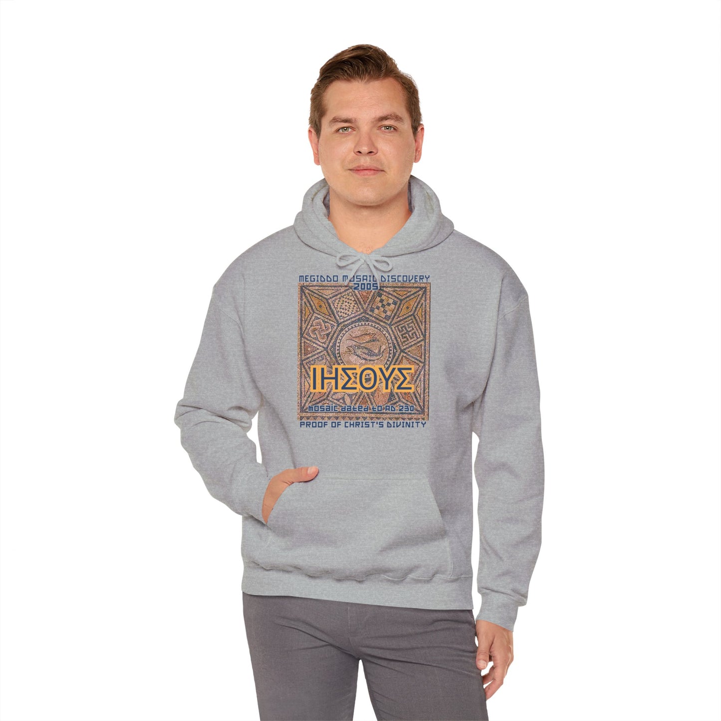 Megiddo Mosaic Souvenir Unisex Hoodie - Catholic Faith Souvenir Hoodie, Christian Vintage Hoodie, MMD.