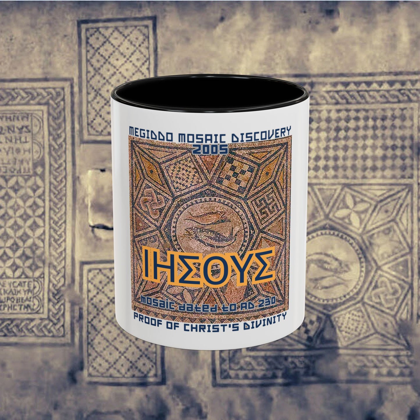 Megiddo Mosaic Accent Coffee Mug, Unique Gift for Christ’s Divinity, Coffee Lover's Gift, Mosaic Art Mug.MMD