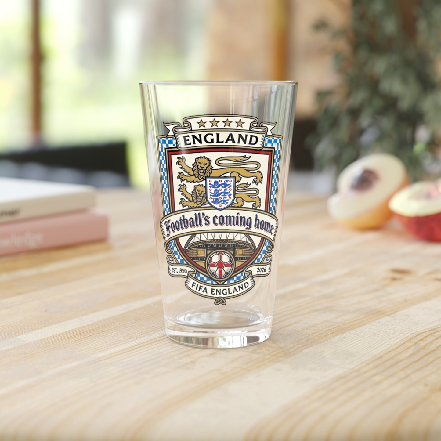 England Soccer Crest Pint Glass — "Football's Coming Home" 16oz