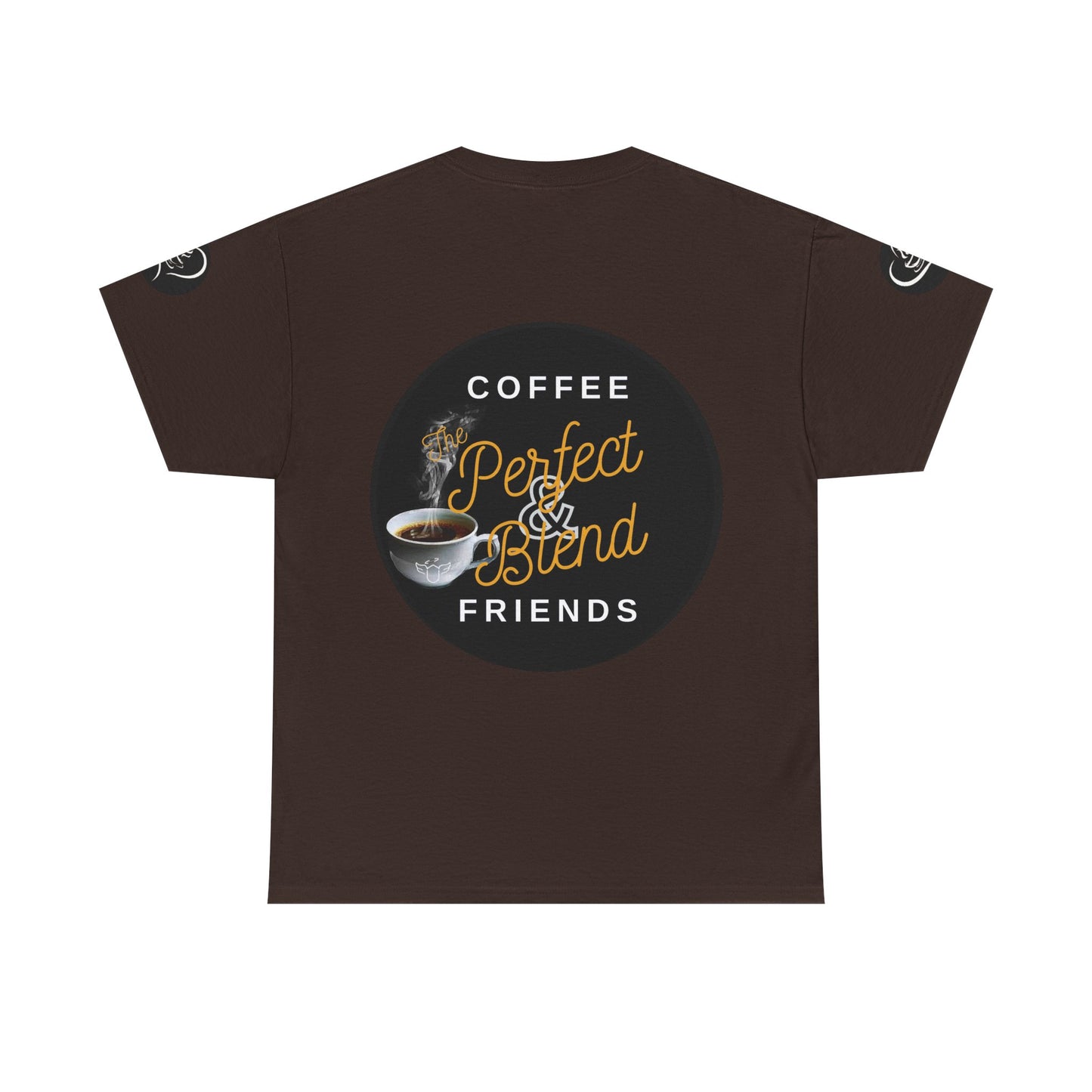 Coffee Lovers Cotton T-shirt, Brown t-shirt with coffee-themed graphic and text on a white background