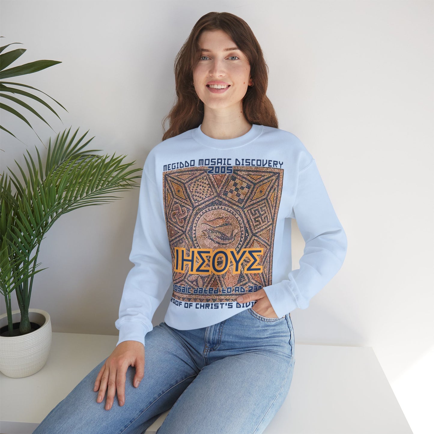 Megiddo Mosaic Unisex Sweatshirt, Catholic Faith Souvenir Sweatshirt. MMD