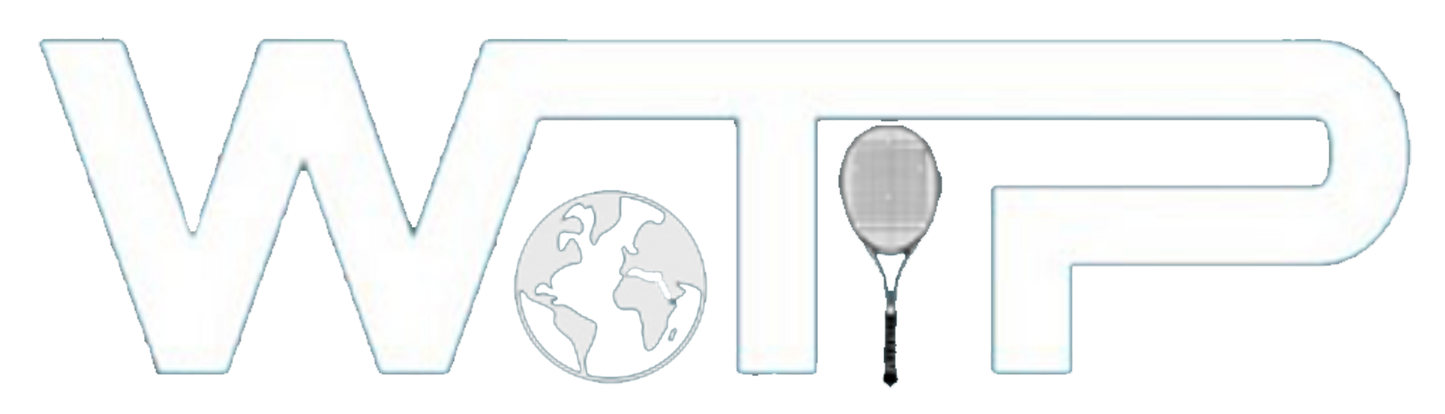 Logo with 'WIP' letters, globe, and tennis racket on a white background
