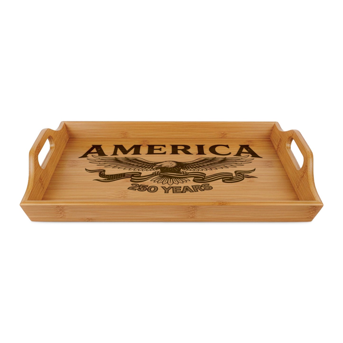 USA 250th ANNIVERSARY Engraved Bamboo Serving Tray - 'America' Eagle 250 Years Patriotic Decor Tray - Trending Novelties & Gifts