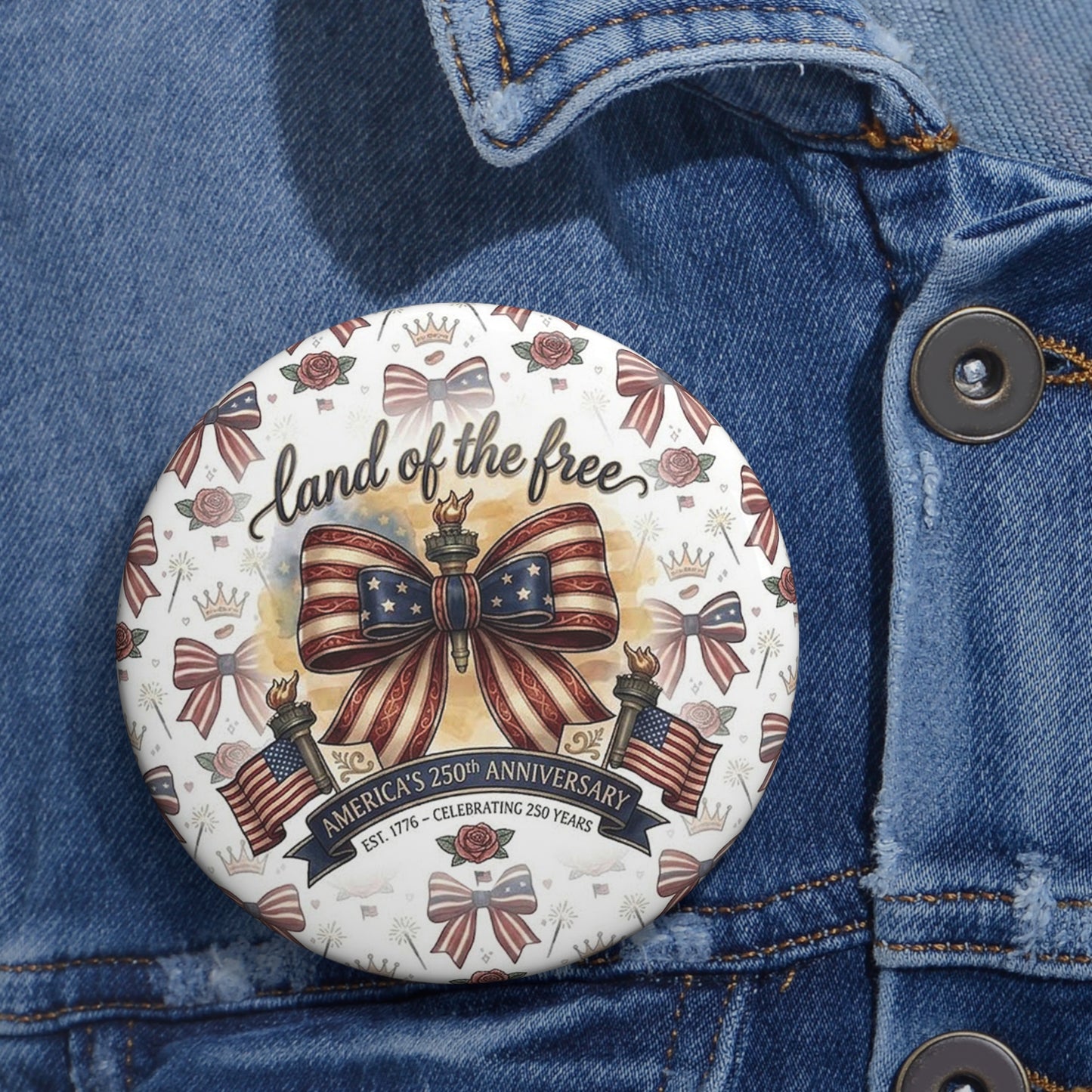 USA 250th ANNIVERSARY Pin Button – 4th of July USA Flag Bow Badge - Trending Novelties & Gifts