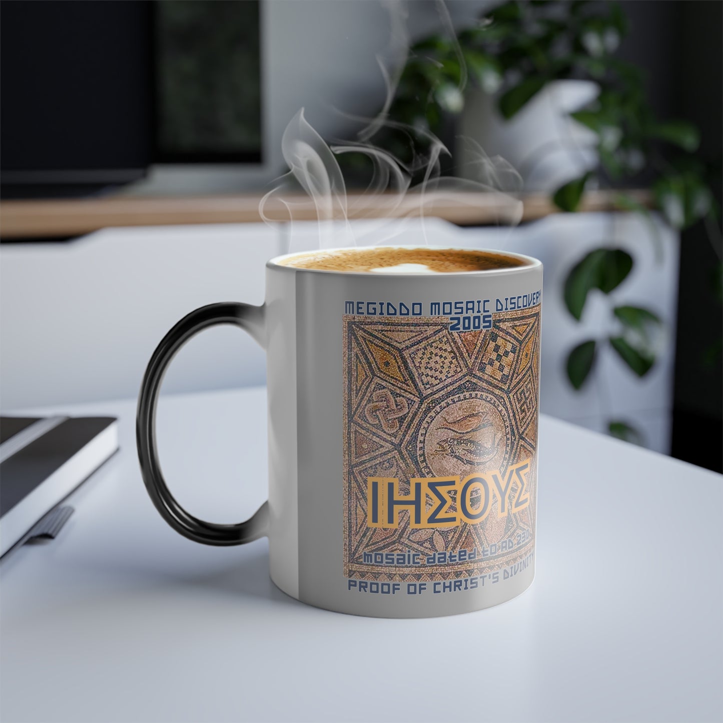 The Megiddo Mosaic Color Changing Mug, Magical Coffee Cup. MMD