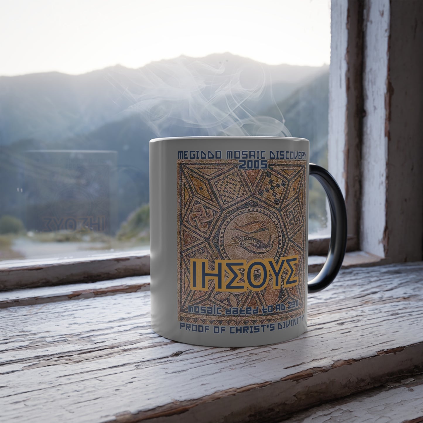The Megiddo Mosaic Color Changing Mug, Magical Coffee Cup. MMD