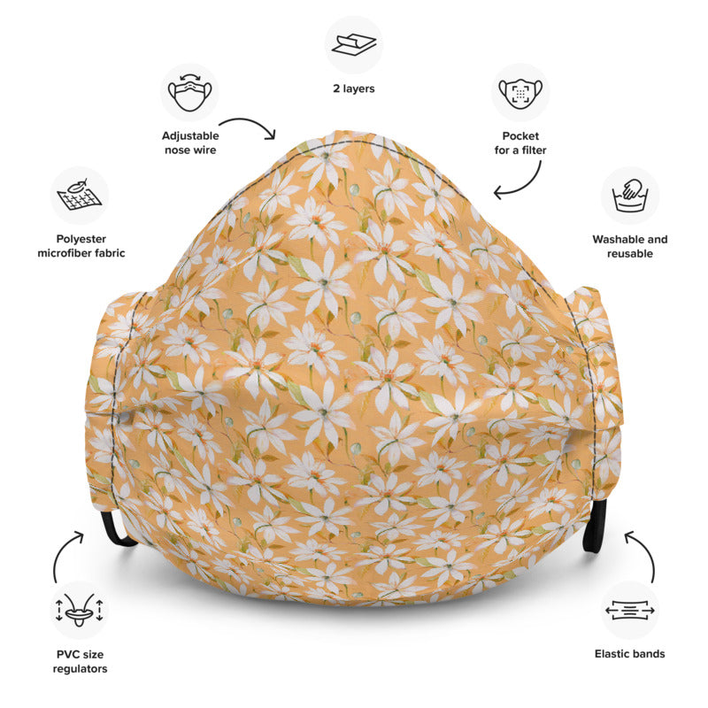 Peach Floral Premium Reusable Face Mask