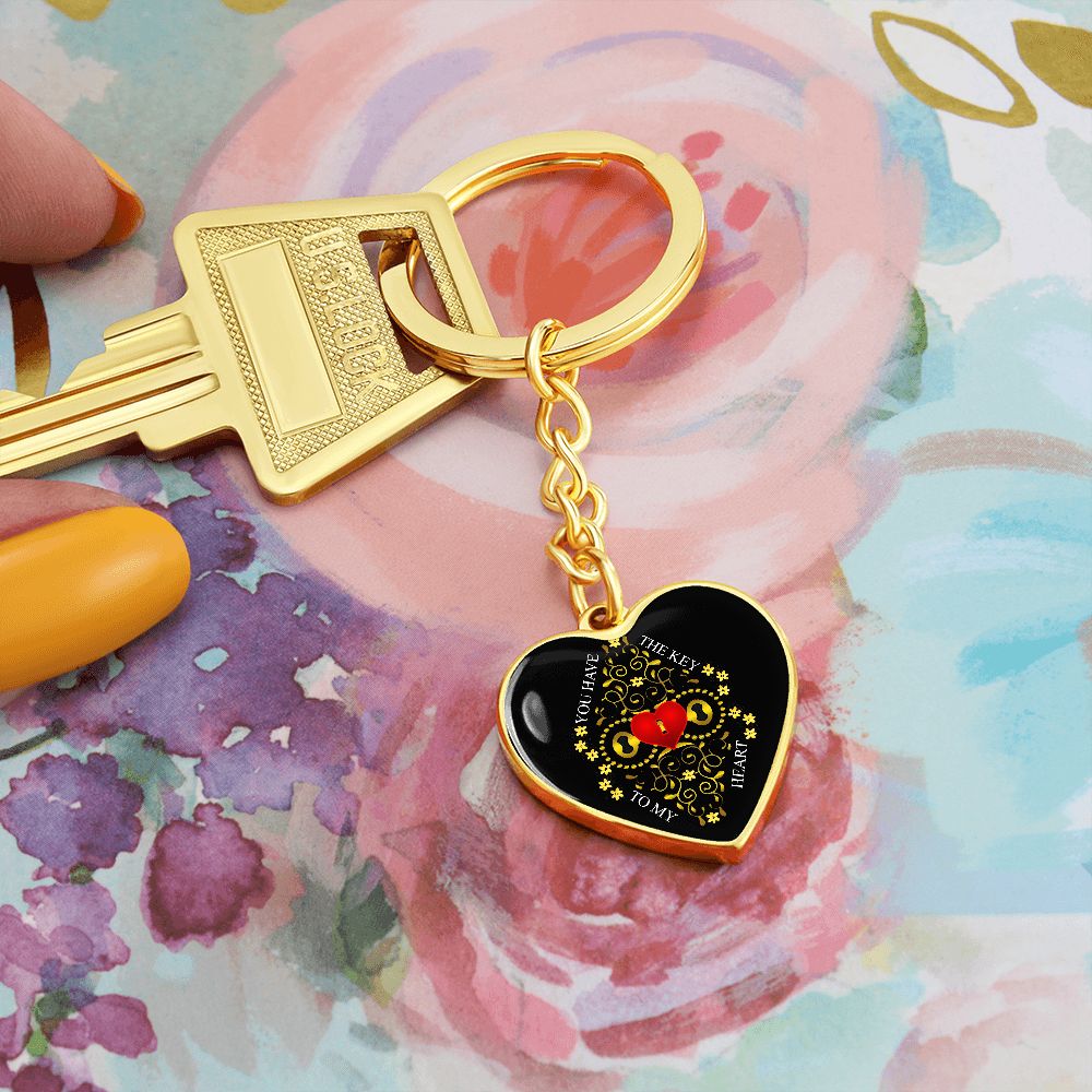 Graphic Heart Love Keychain For Girlfriend, custom engraving heart keychain Gold