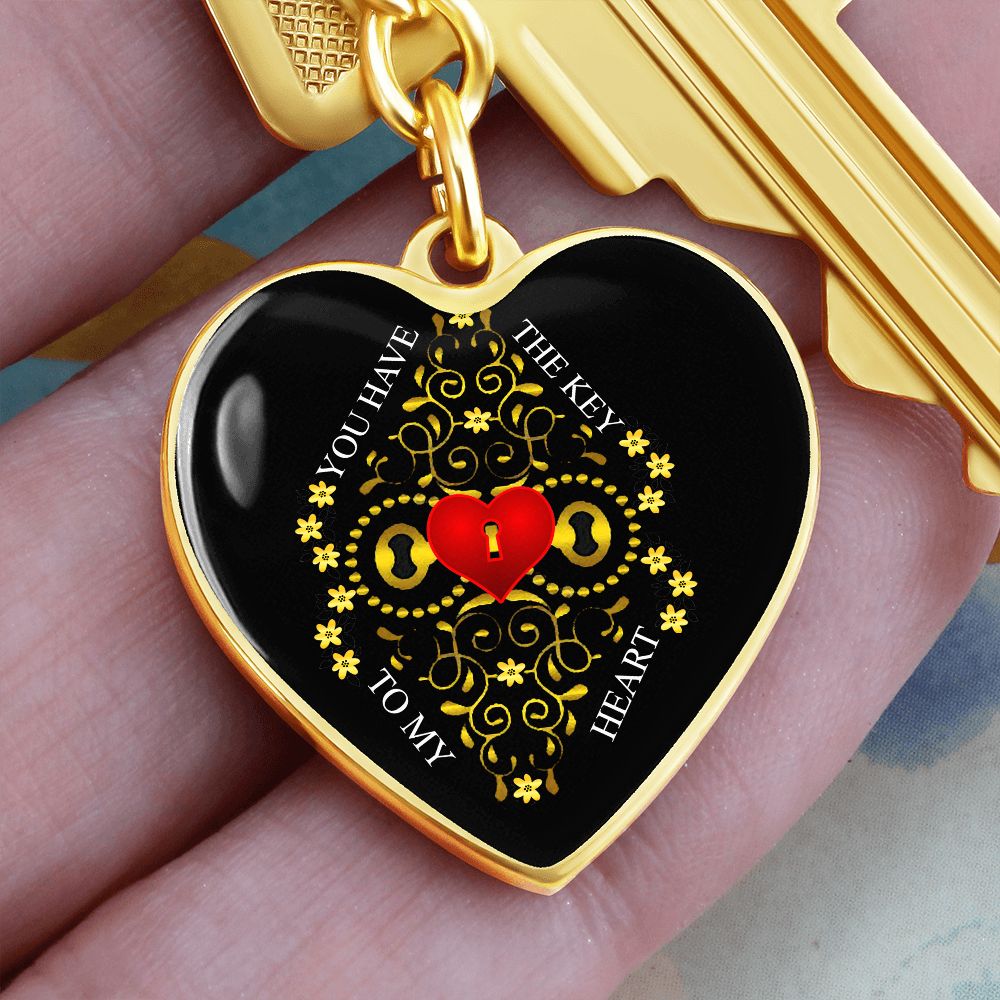 Graphic Heart Love Keychain For Girlfriend, custom engraving heart keychain gold