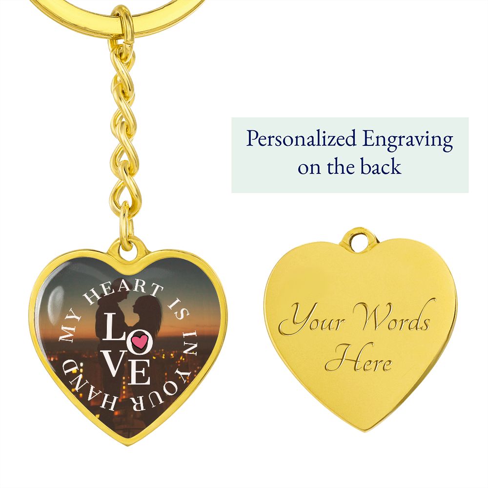 Graphic Heart Love Keychain For Sweetheart, gold custom engraving keychain