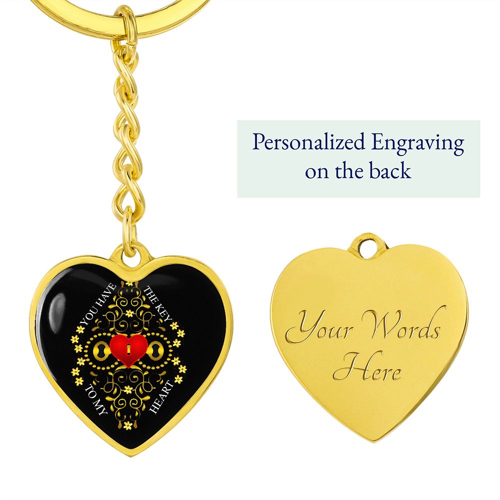 Graphic Heart Love Keychain For Girlfriend, custom engraving heart keychain, custom engraving keychain gold