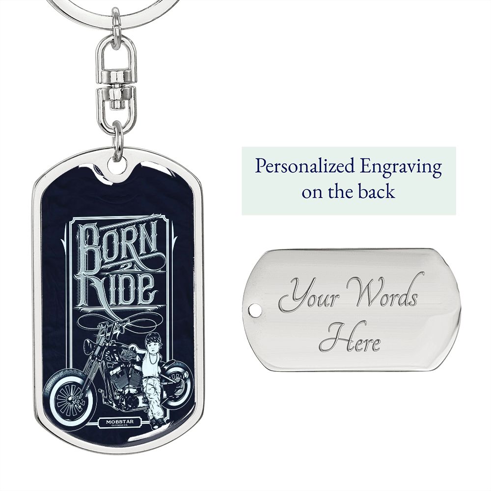 Born To Ride Bikers Dog Tag Keychain, customize engraving keychain