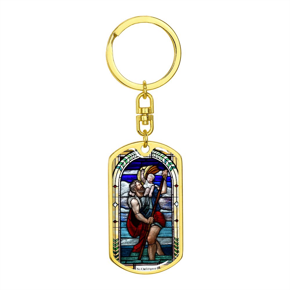 Saint Christopher's Dog Tag Swivel Keychain gold