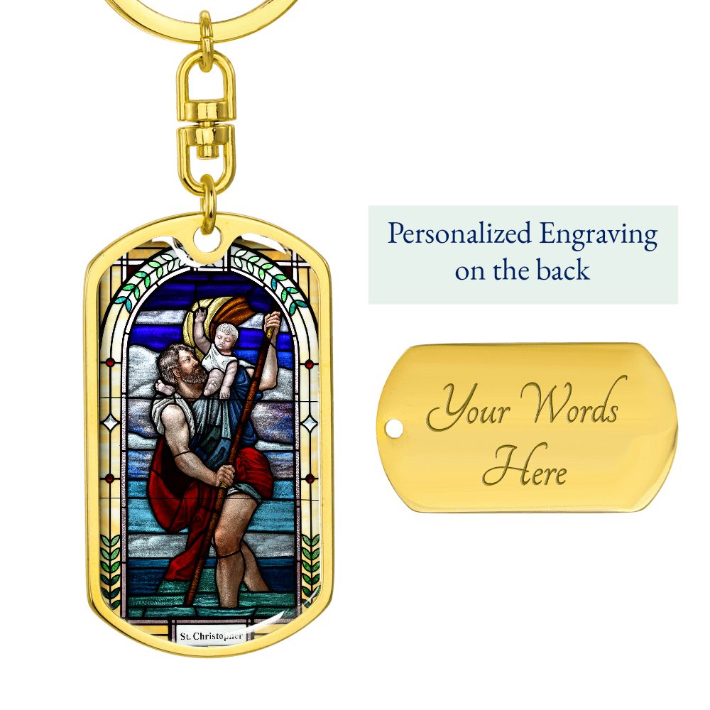 Saint Christopher's Dog Tag Swivel Keychain gold
