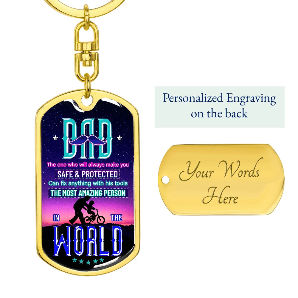 Graphic Design Keychain For Best Dad, graphic design keychain for Father with custom engraving