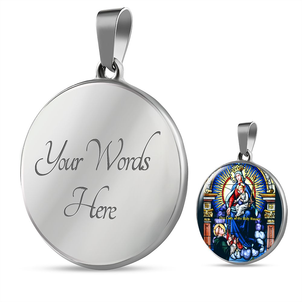 Our Lady of the Rosary Pendant with custom engraving