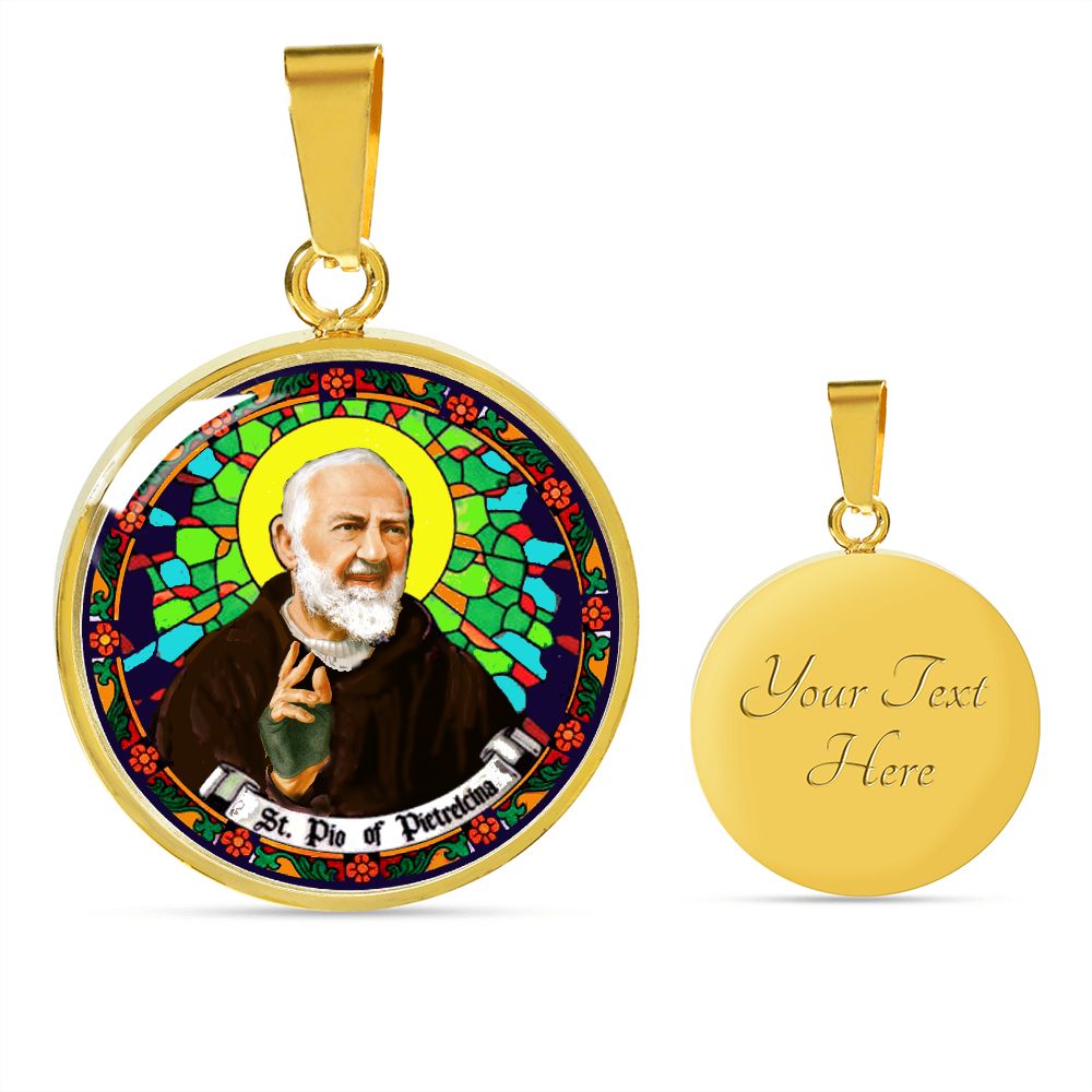 St. Padre Pio Pendant gold with custom engraving