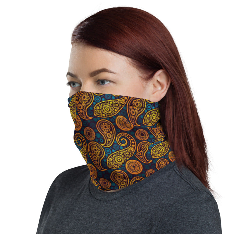 Paisley Gold Neck Gaiter Mask