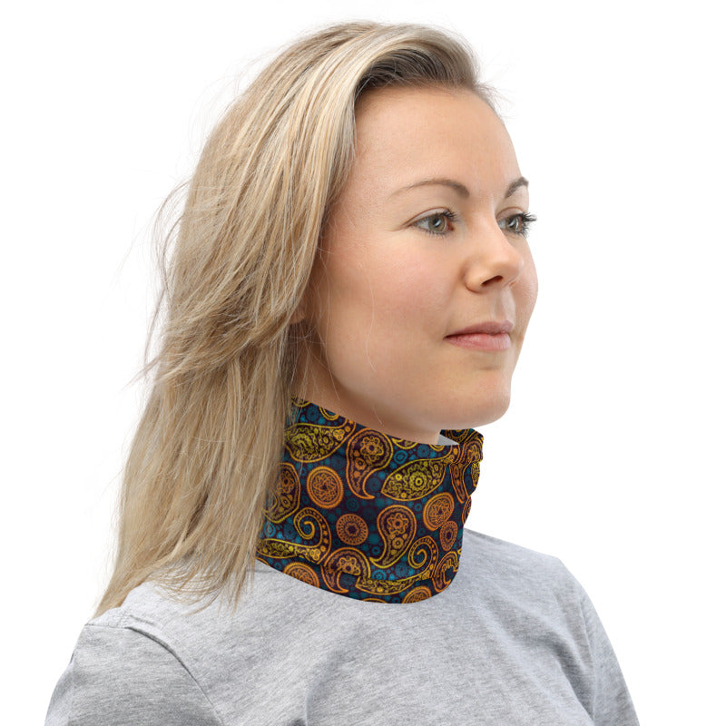 Paisley Gold Neck Gaiter Mask